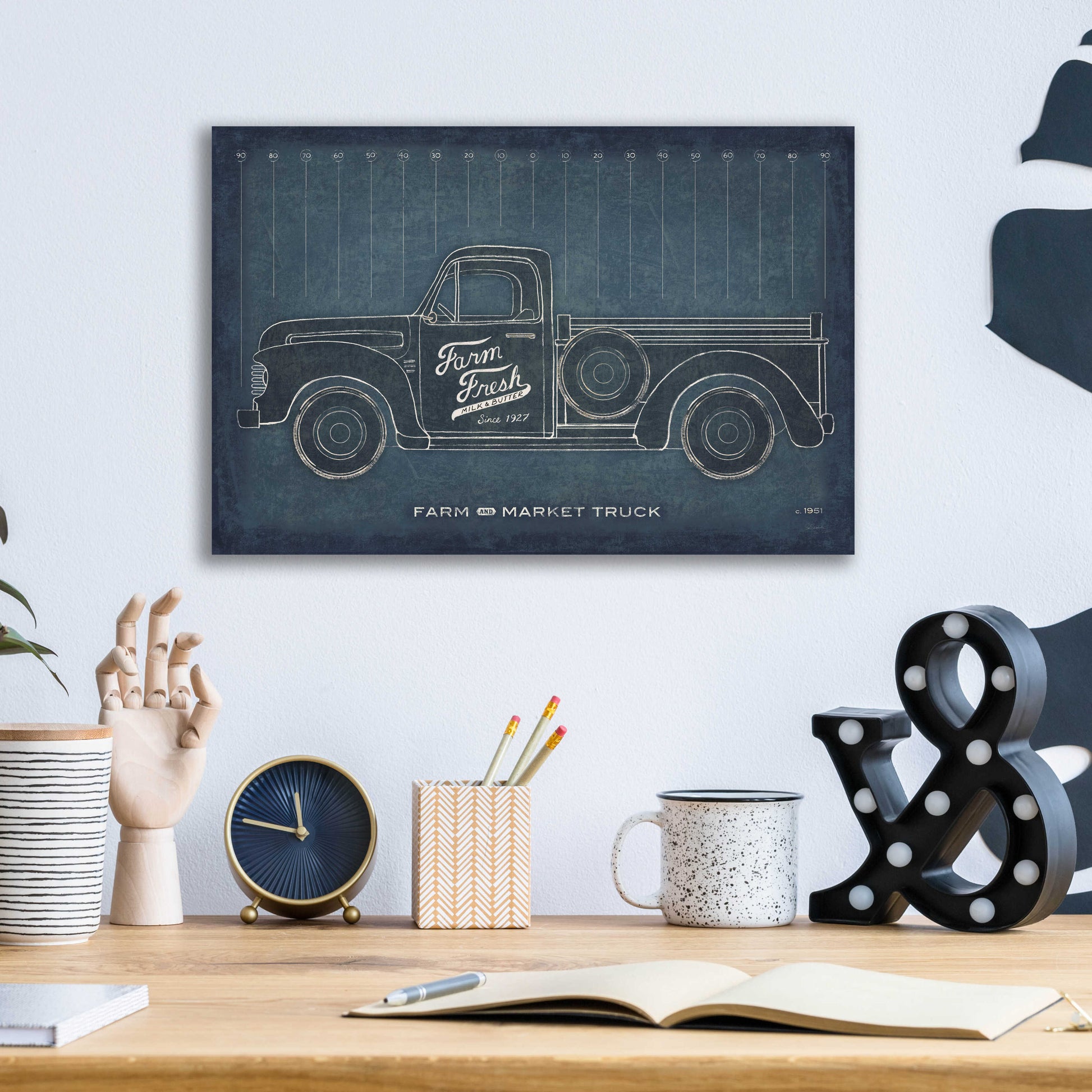 Epic Art 'Farm Truck Blueprint' by Sue Schlabach, Acrylic Glass Wall Art,16x12