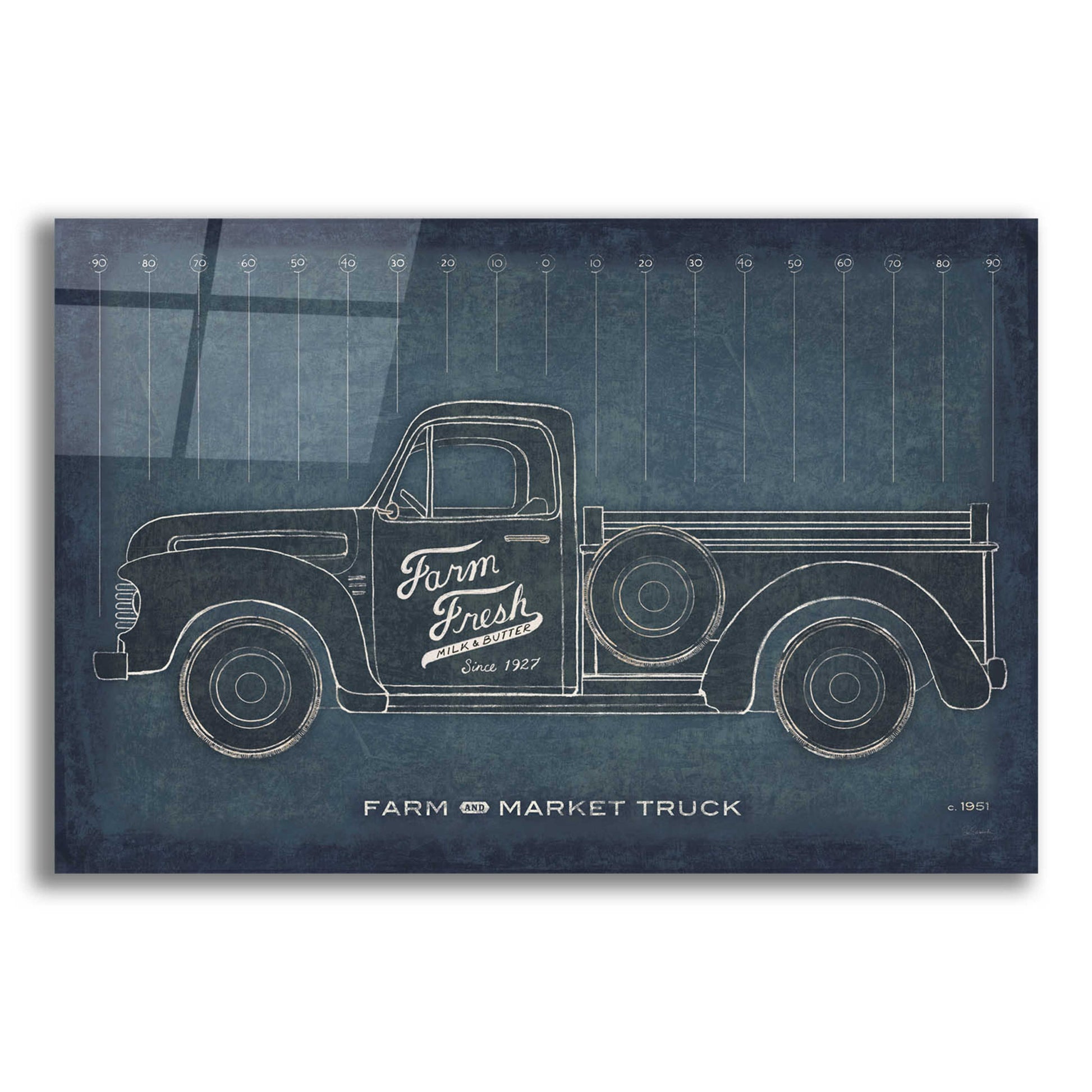 Epic Art 'Farm Truck Blueprint' by Sue Schlabach, Acrylic Glass Wall Art,16x12