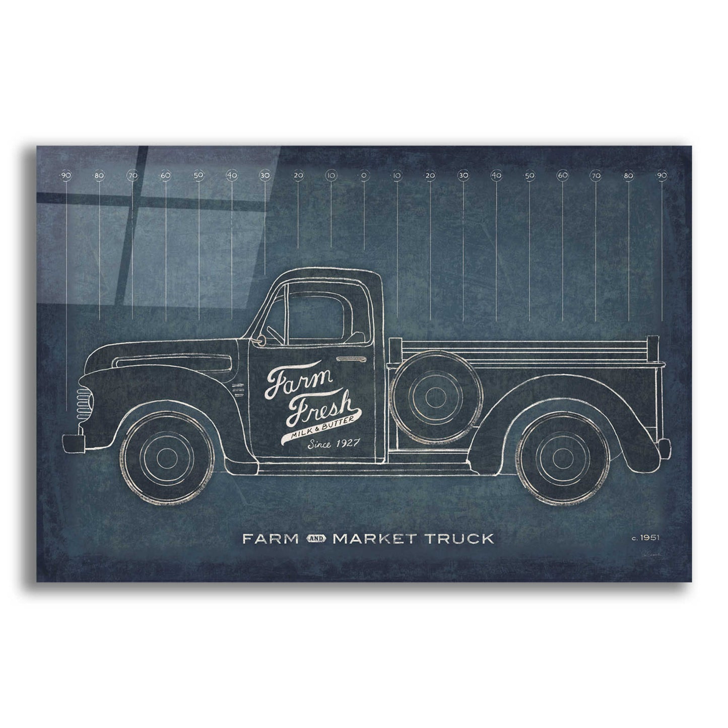 Epic Art 'Farm Truck Blueprint' by Sue Schlabach, Acrylic Glass Wall Art,24x16