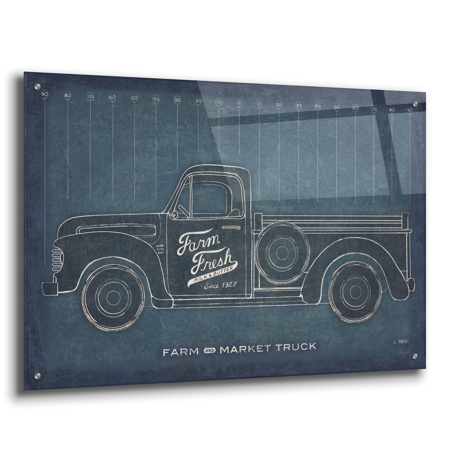 Epic Art 'Farm Truck Blueprint' by Sue Schlabach, Acrylic Glass Wall Art,36x24