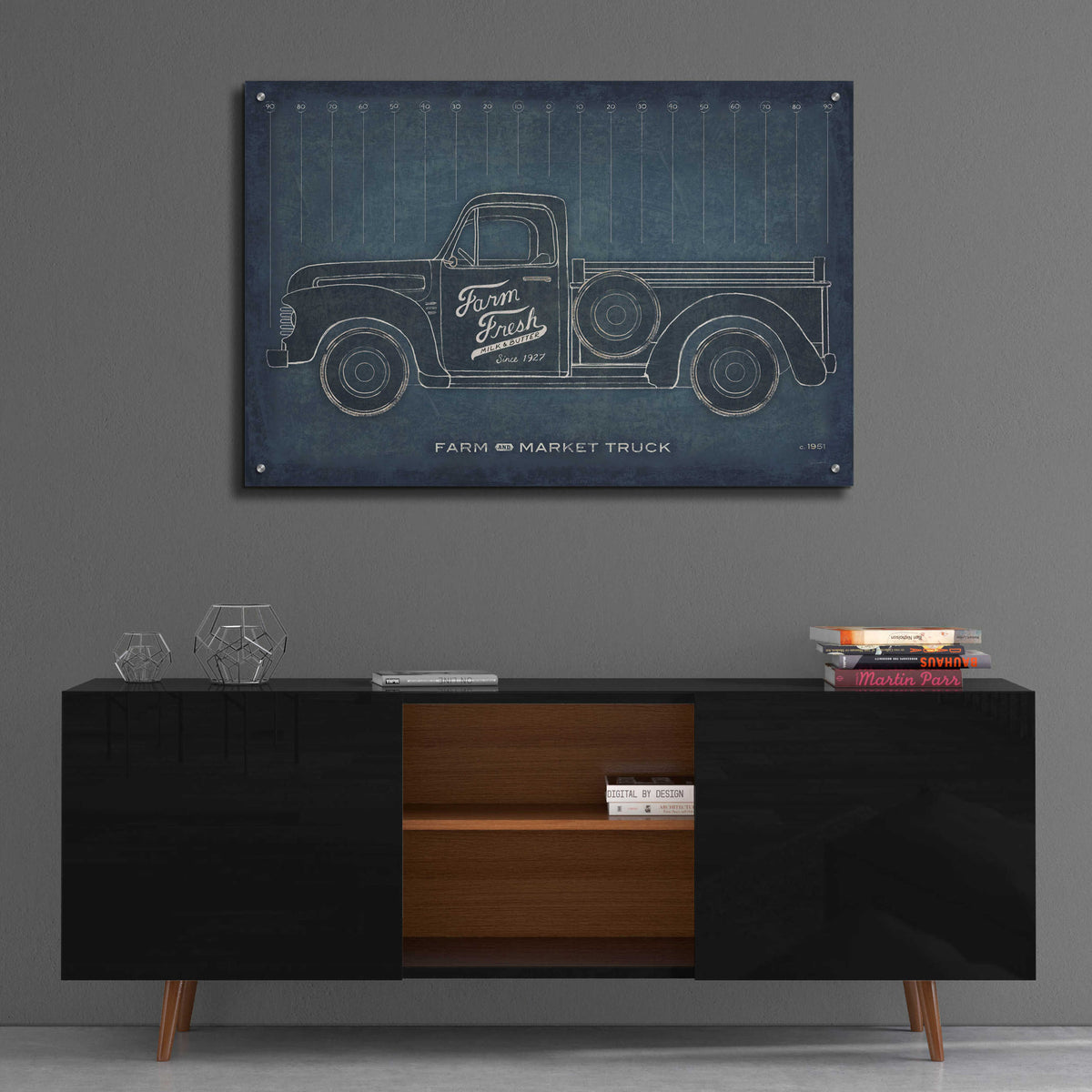 Epic Art 'Farm Truck Blueprint' by Sue Schlabach, Acrylic Glass Wall Art,36x24