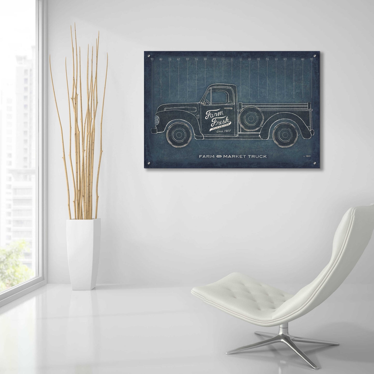 Epic Art 'Farm Truck Blueprint' by Sue Schlabach, Acrylic Glass Wall Art,36x24