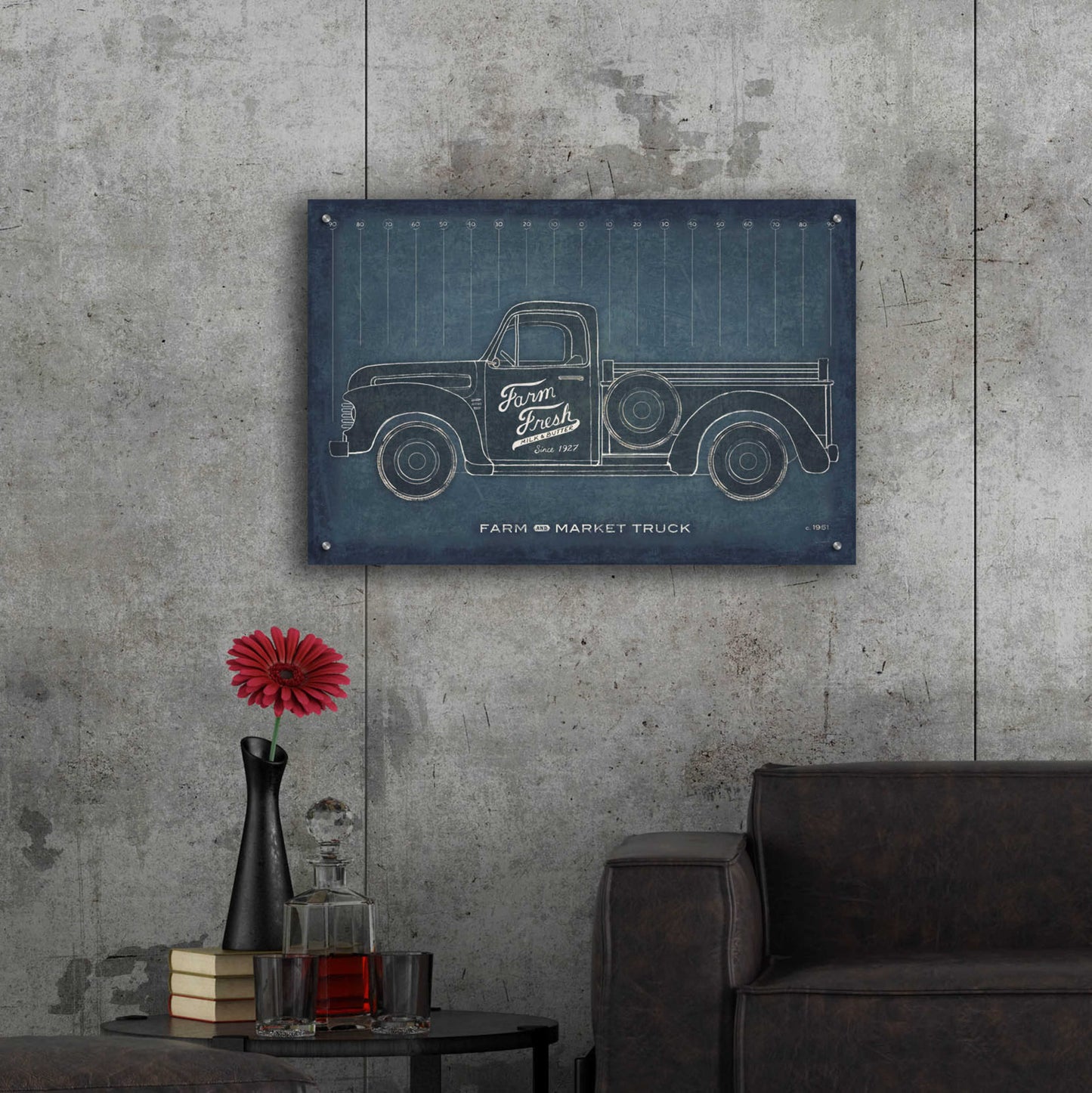 Epic Art 'Farm Truck Blueprint' by Sue Schlabach, Acrylic Glass Wall Art,36x24