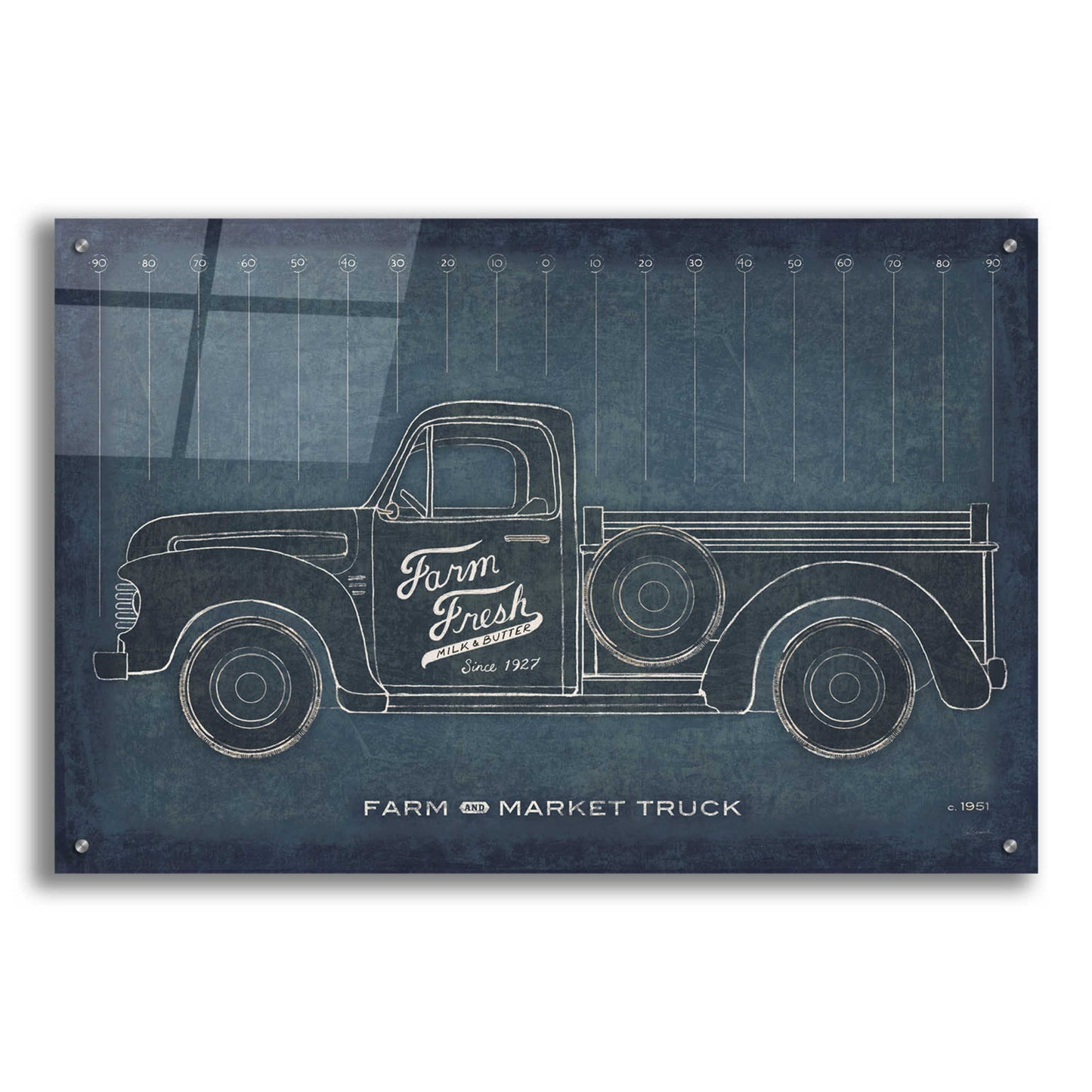 Epic Art 'Farm Truck Blueprint' by Sue Schlabach, Acrylic Glass Wall Art,36x24