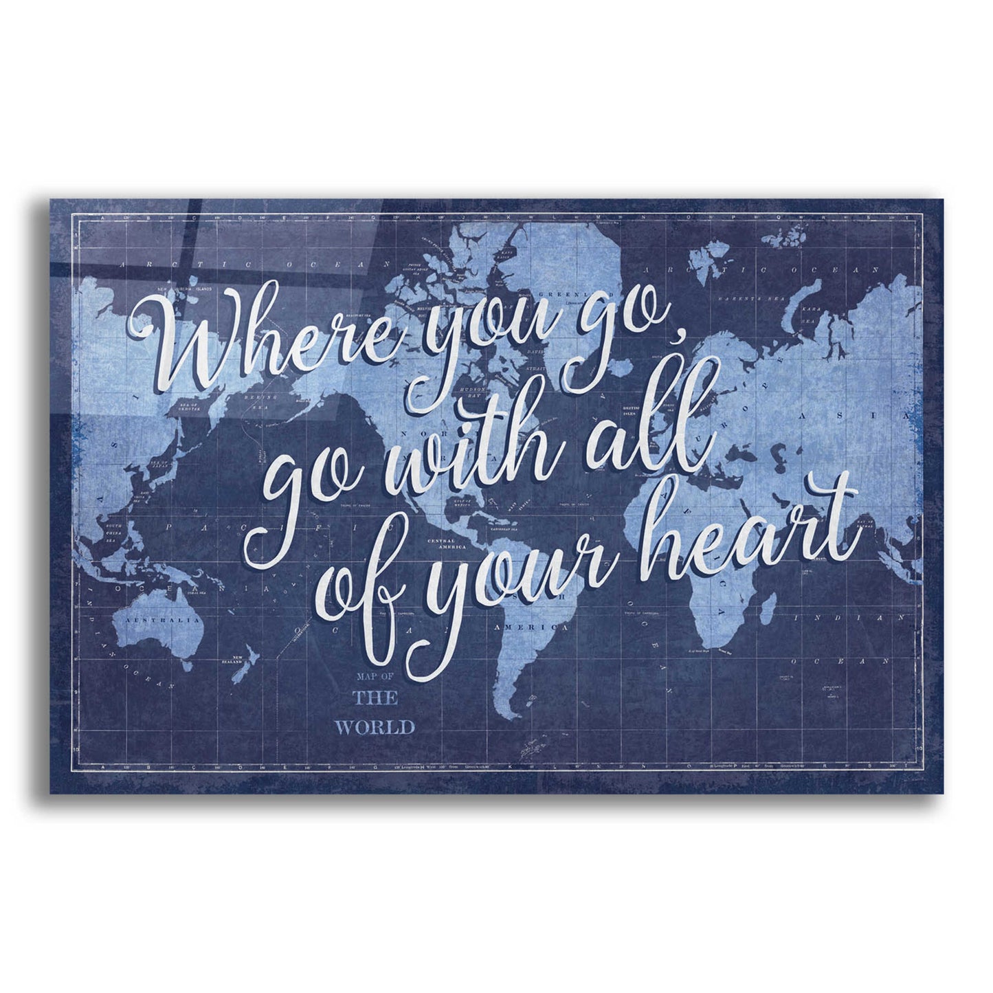 Epic Art 'Blueprint World Map Heart' by Sue Schlabach, Acrylic Glass Wall Art