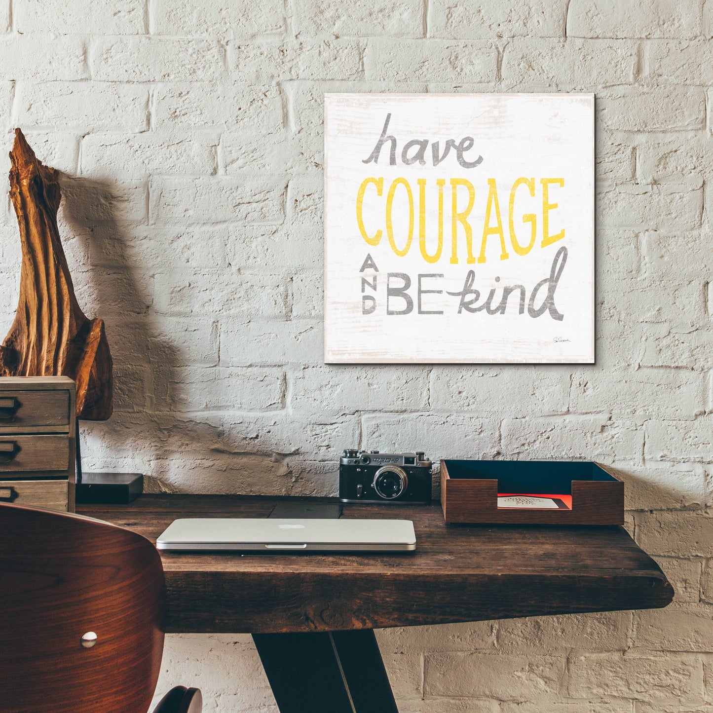 Epic Art 'Have Courage Gray' by Sue Schlabach, Acrylic Glass Wall Art,12x12