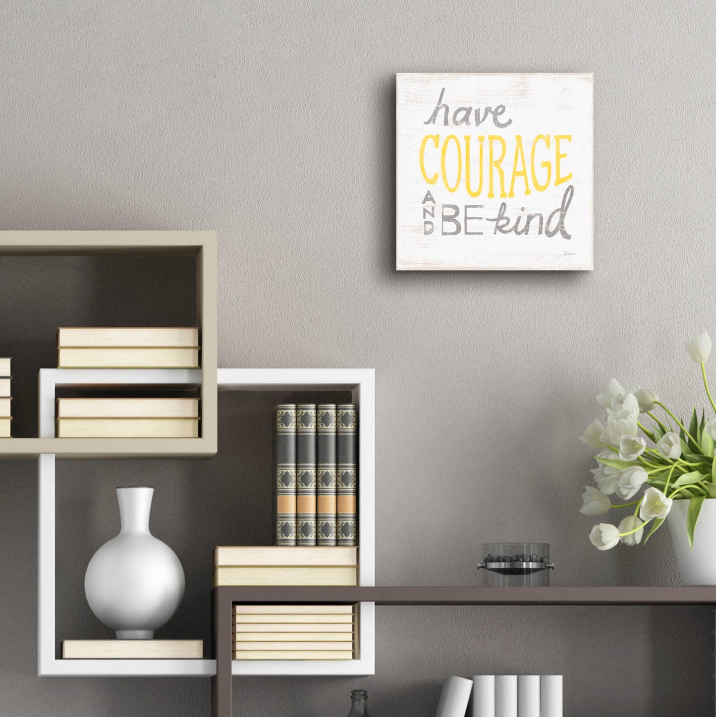 Epic Art 'Have Courage Gray' by Sue Schlabach, Acrylic Glass Wall Art,12x12