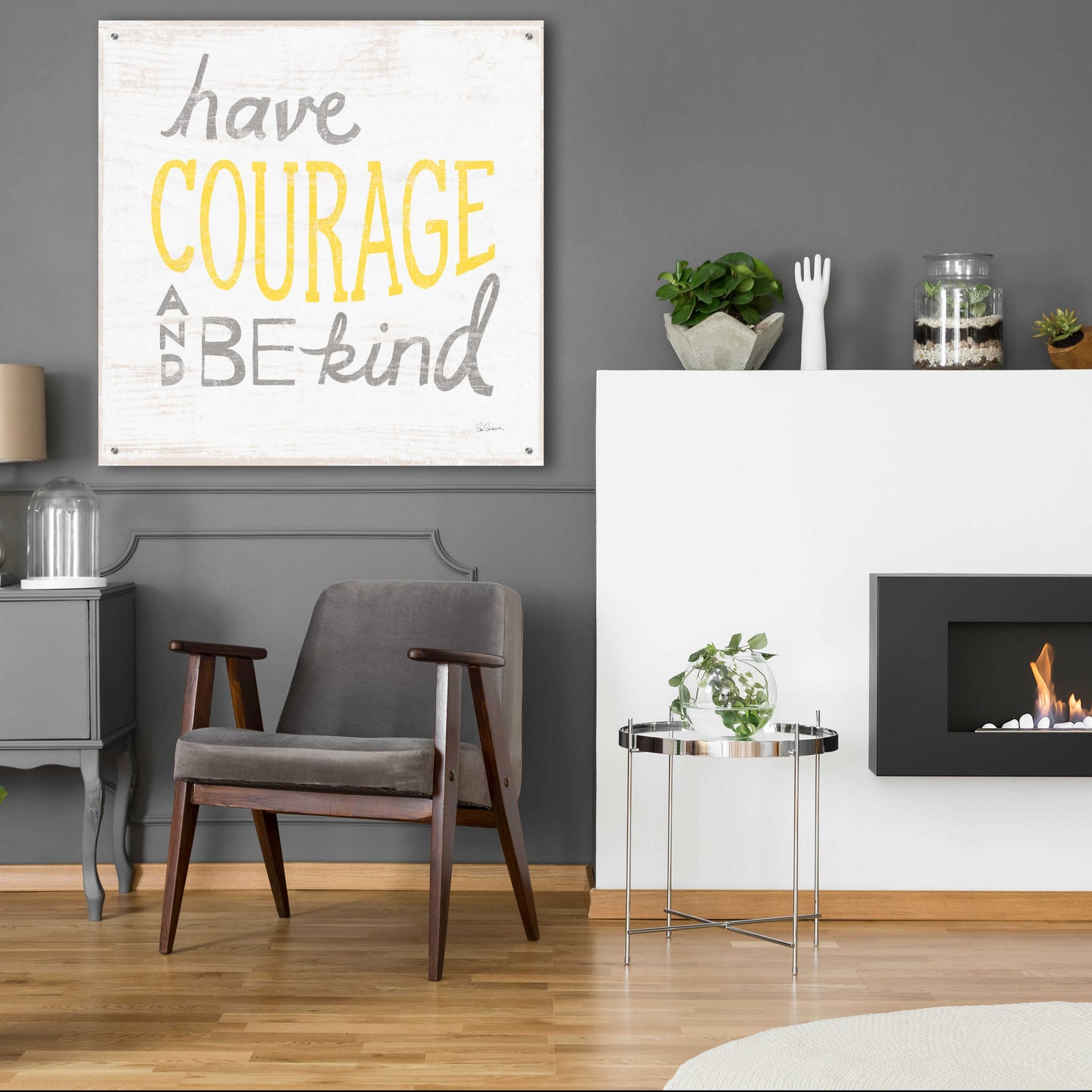 Epic Art 'Have Courage Gray' by Sue Schlabach, Acrylic Glass Wall Art,36x36