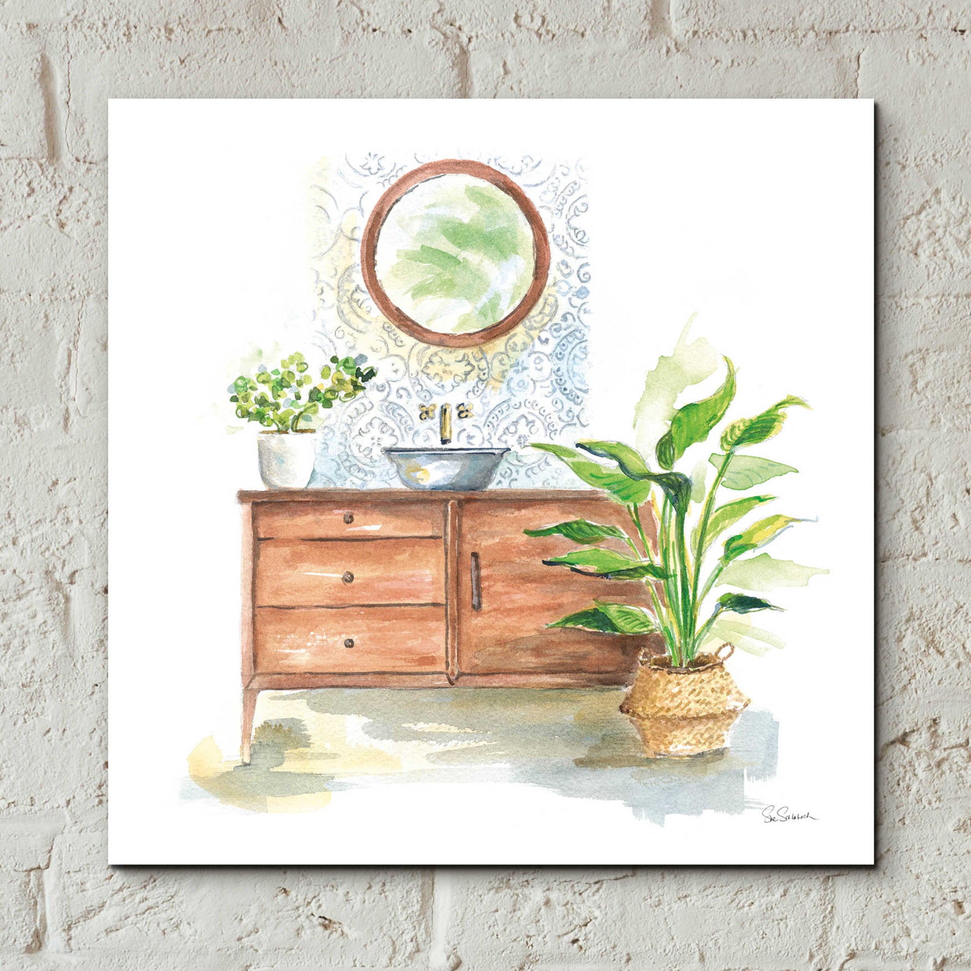 Epic Art 'Greenery Bath I' by Sue Schlabach, Acrylic Glass Wall Art,12x12