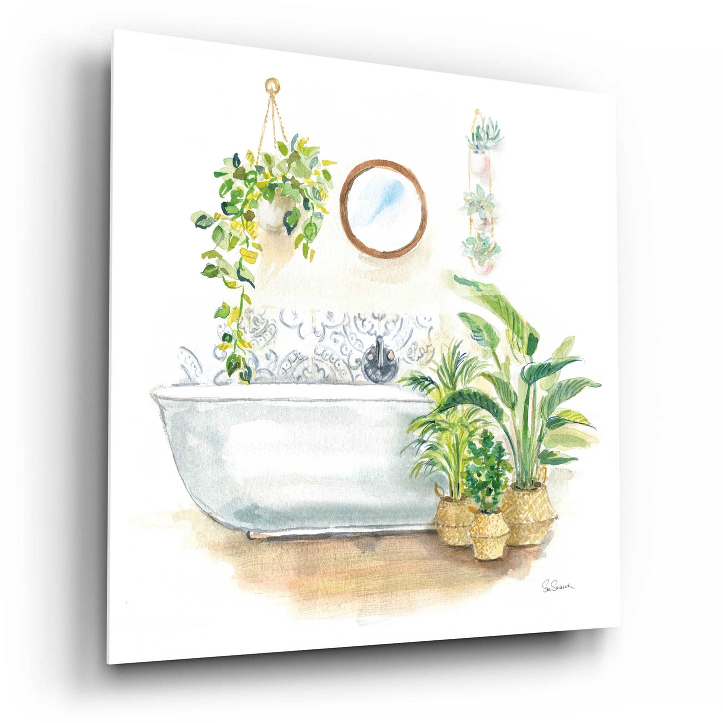 Epic Art 'Greenery Bath II' by Sue Schlabach, Acrylic Glass Wall Art,12x12