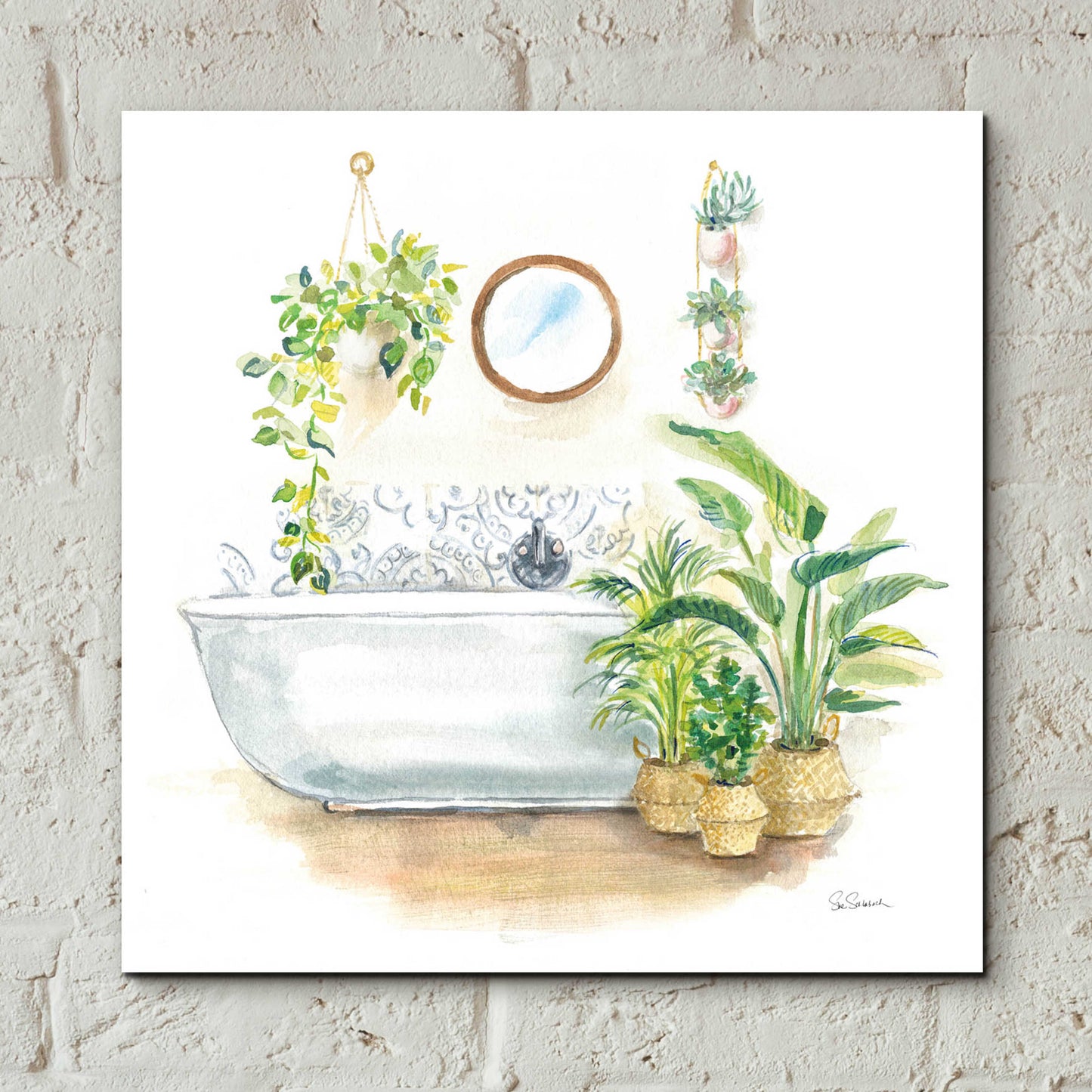 Epic Art 'Greenery Bath II' by Sue Schlabach, Acrylic Glass Wall Art,12x12