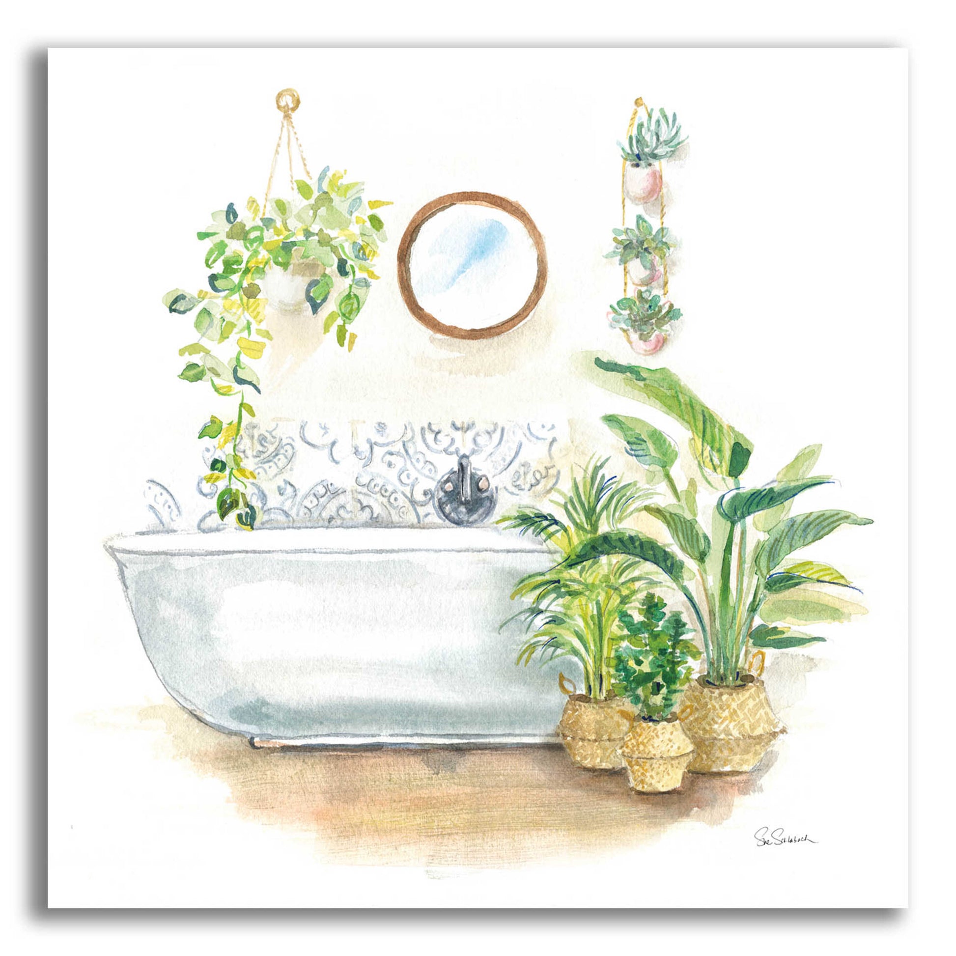 Epic Art 'Greenery Bath II' by Sue Schlabach, Acrylic Glass Wall Art,12x12