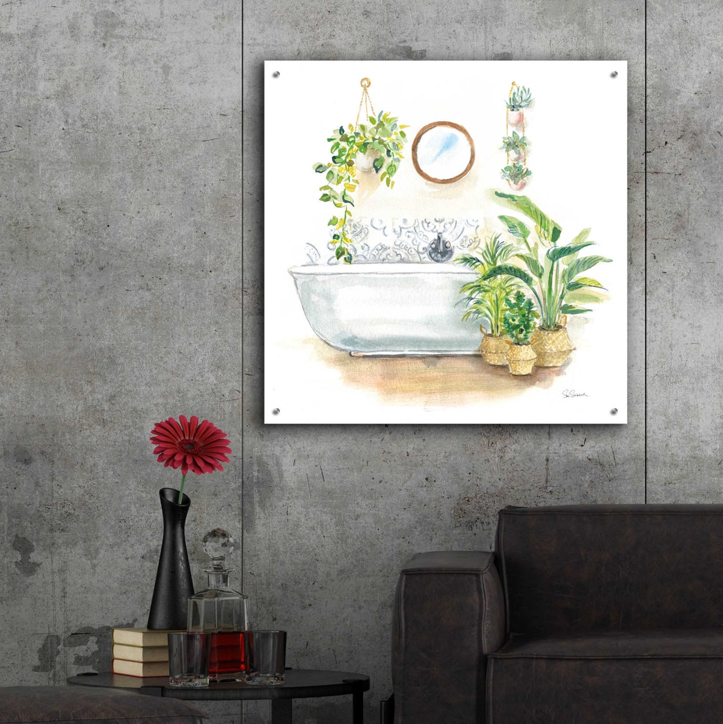 Epic Art 'Greenery Bath II' by Sue Schlabach, Acrylic Glass Wall Art,36x36