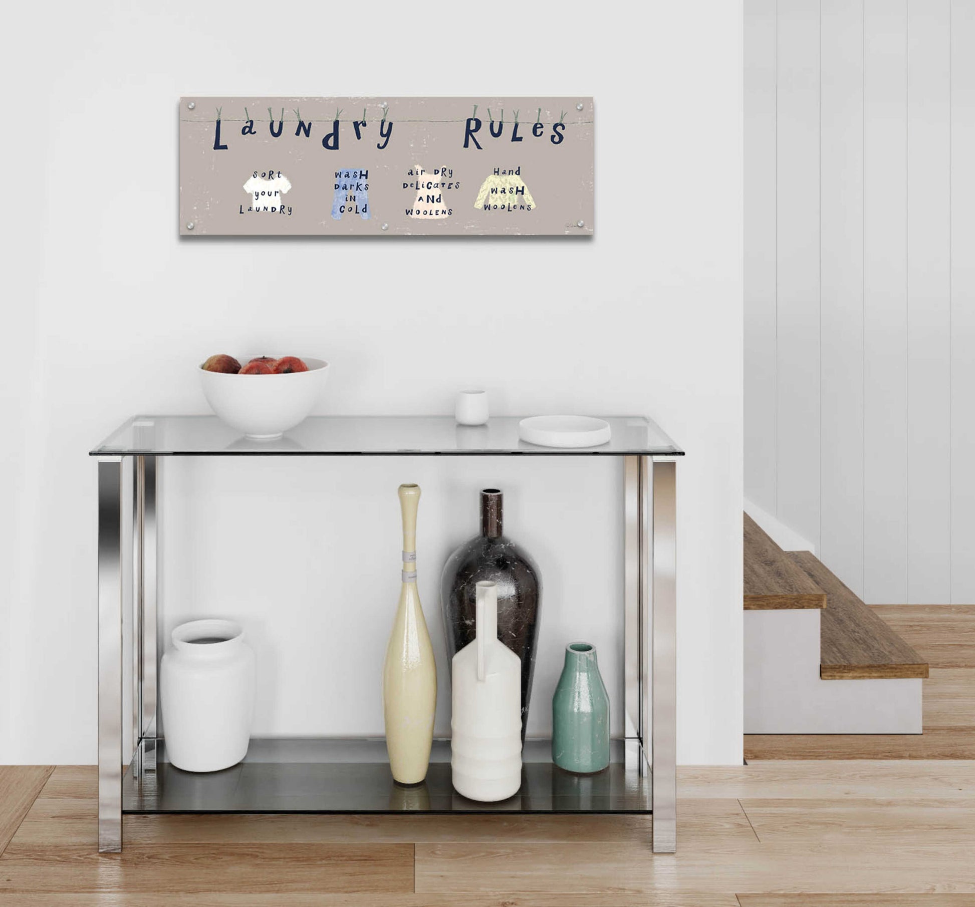 Epic Art 'Laundry Rules I Gray' by Sue Schlabach, Acrylic Glass Wall Art,36x12