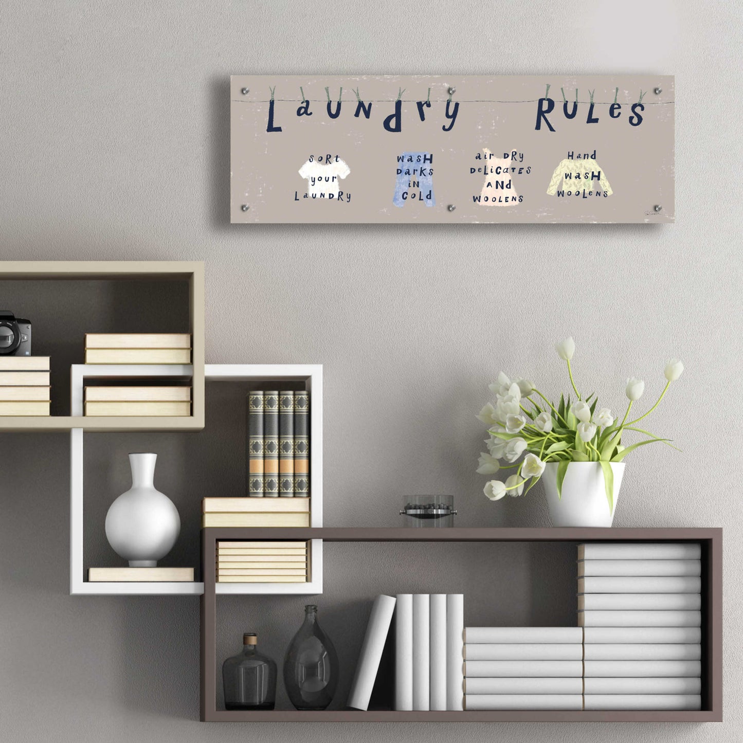 Epic Art 'Laundry Rules I Gray' by Sue Schlabach, Acrylic Glass Wall Art,36x12