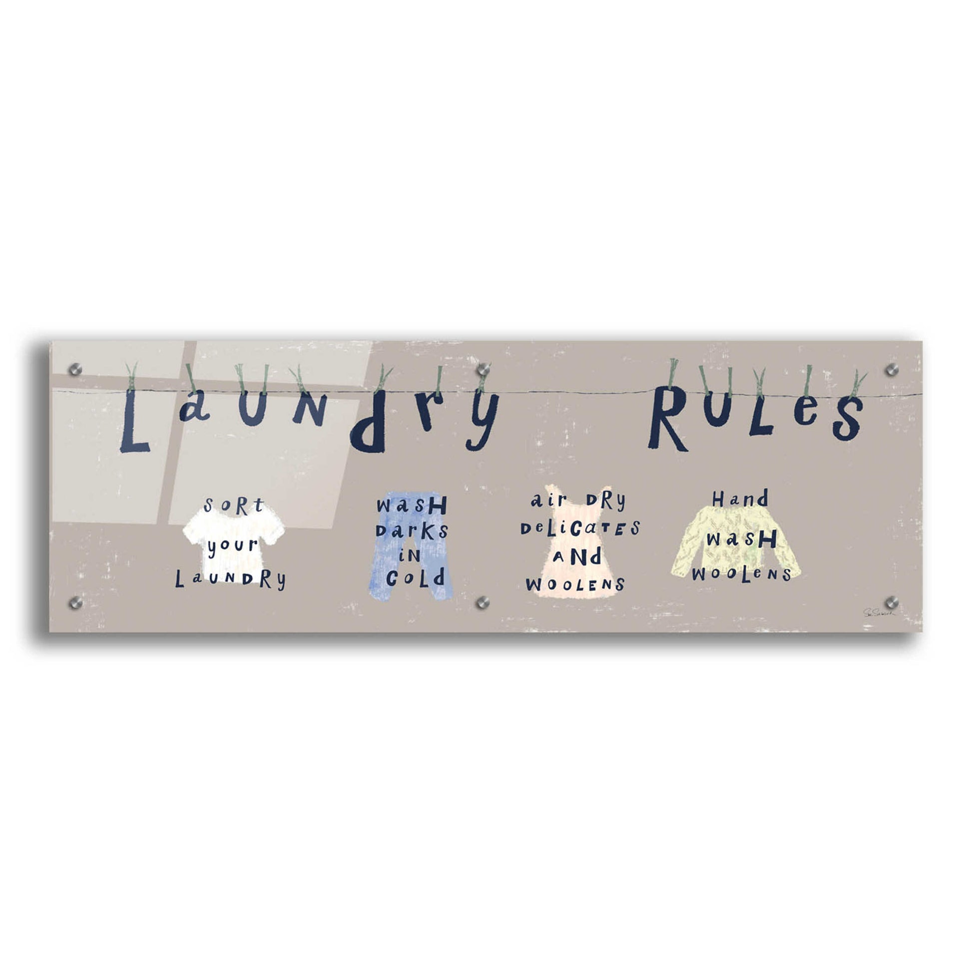 Epic Art 'Laundry Rules I Gray' by Sue Schlabach, Acrylic Glass Wall Art,36x12