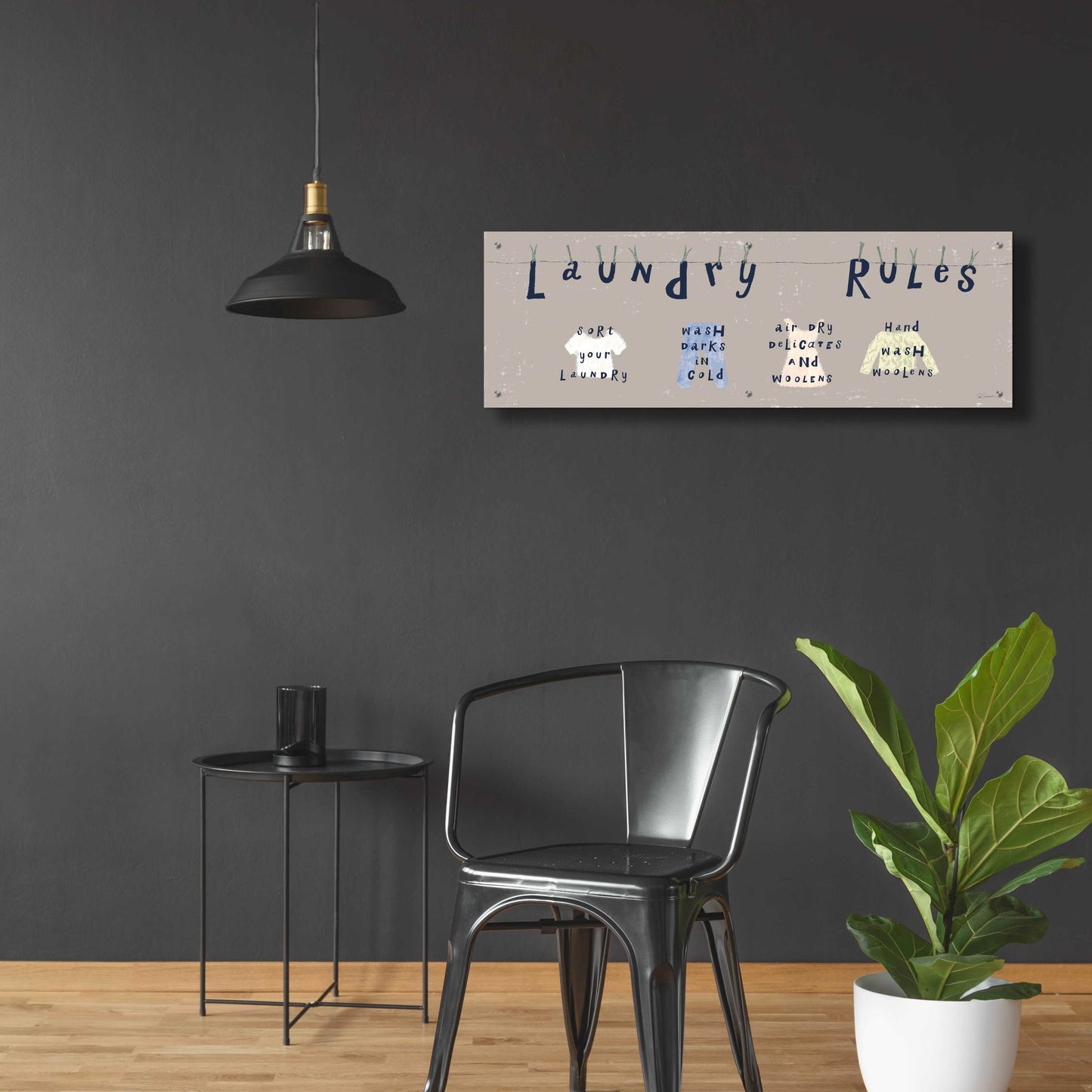 Epic Art 'Laundry Rules I Gray' by Sue Schlabach, Acrylic Glass Wall Art,48x16