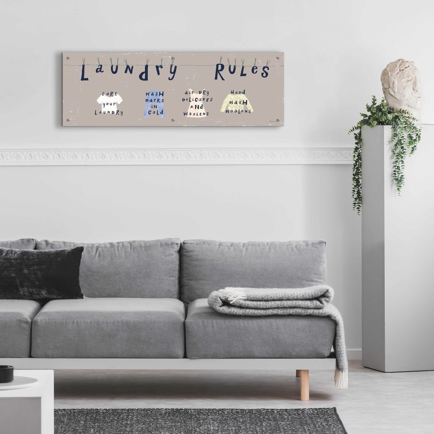 Epic Art 'Laundry Rules I Gray' by Sue Schlabach, Acrylic Glass Wall Art,48x16