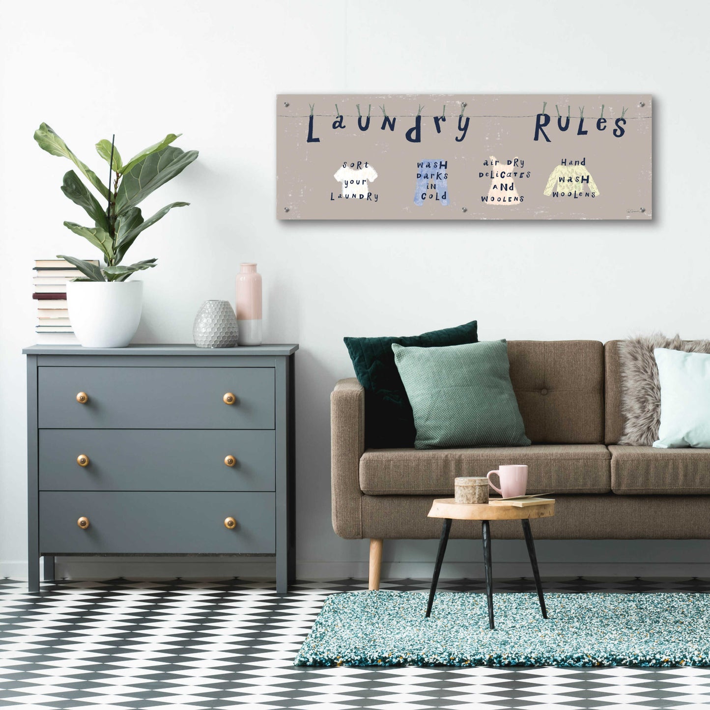 Epic Art 'Laundry Rules I Gray' by Sue Schlabach, Acrylic Glass Wall Art,48x16