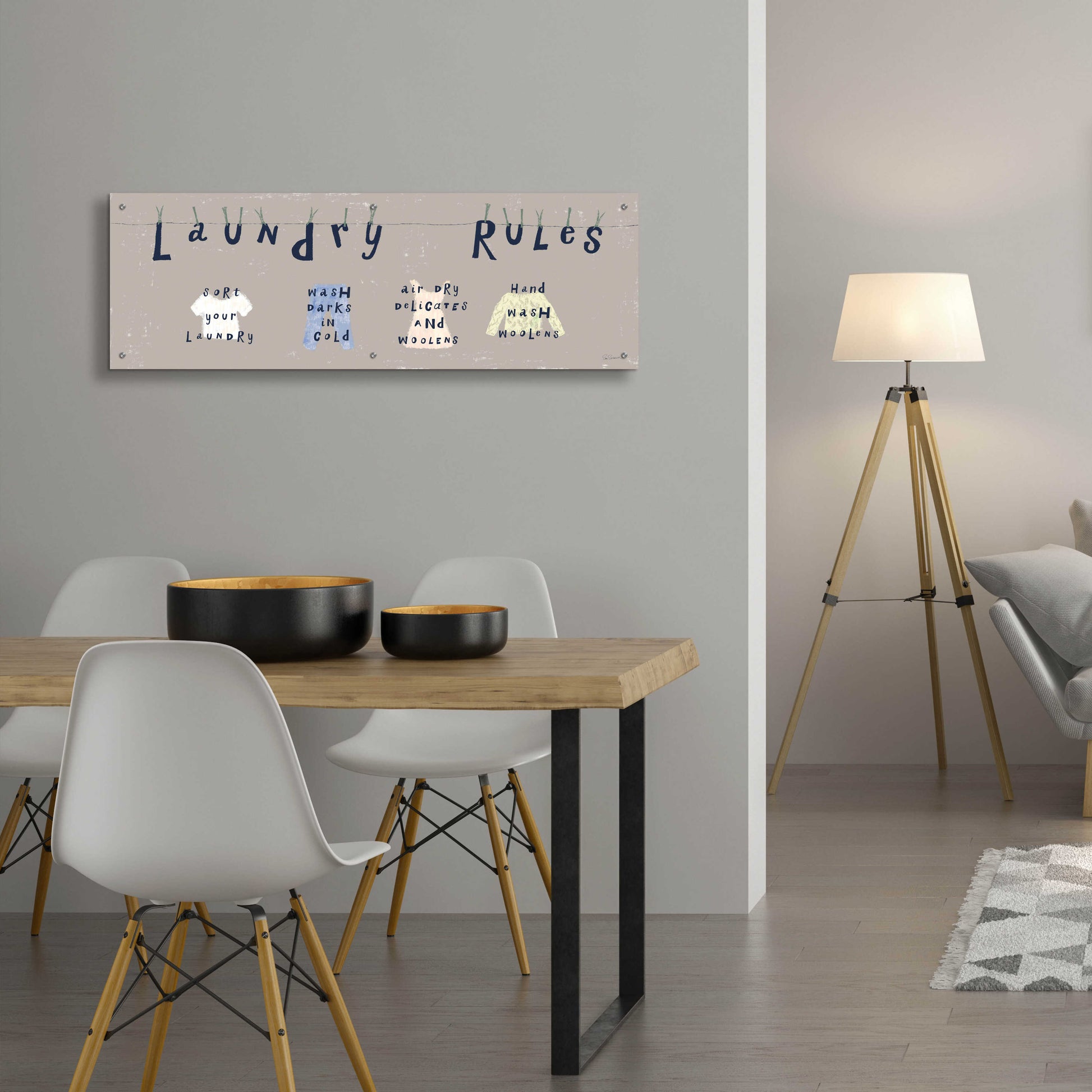 Epic Art 'Laundry Rules I Gray' by Sue Schlabach, Acrylic Glass Wall Art,48x16