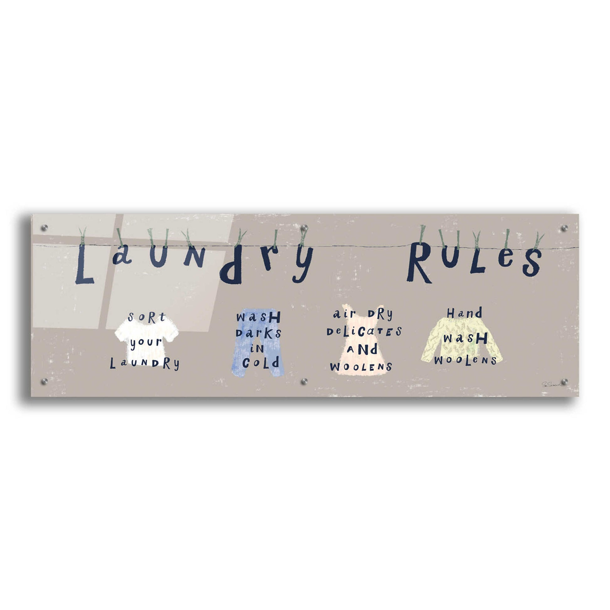 Epic Art 'Laundry Rules I Gray' by Sue Schlabach, Acrylic Glass Wall Art,48x16