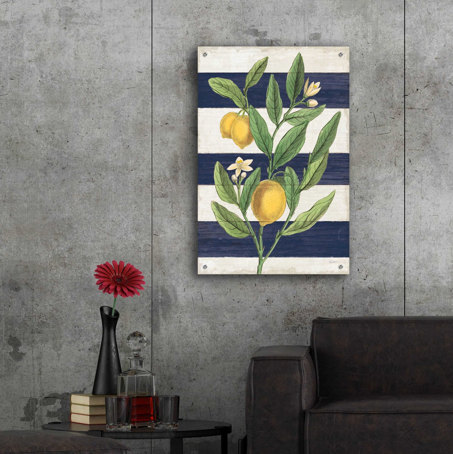 Epic Art 'Classic Citrus V Navy Shiplap NW' by Sue Schlabach, Acrylic Glass Wall Art,24x36