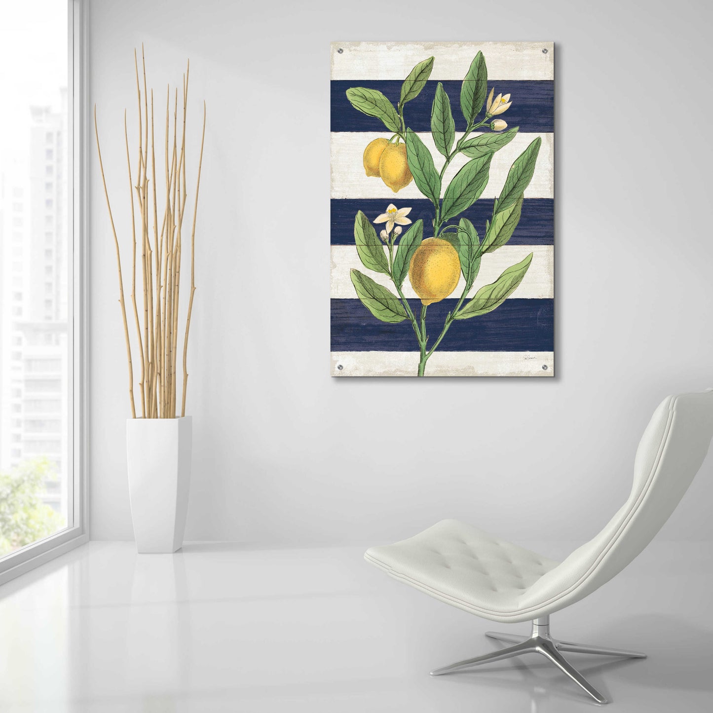 Epic Art 'Classic Citrus V Navy Shiplap NW' by Sue Schlabach, Acrylic Glass Wall Art,24x36