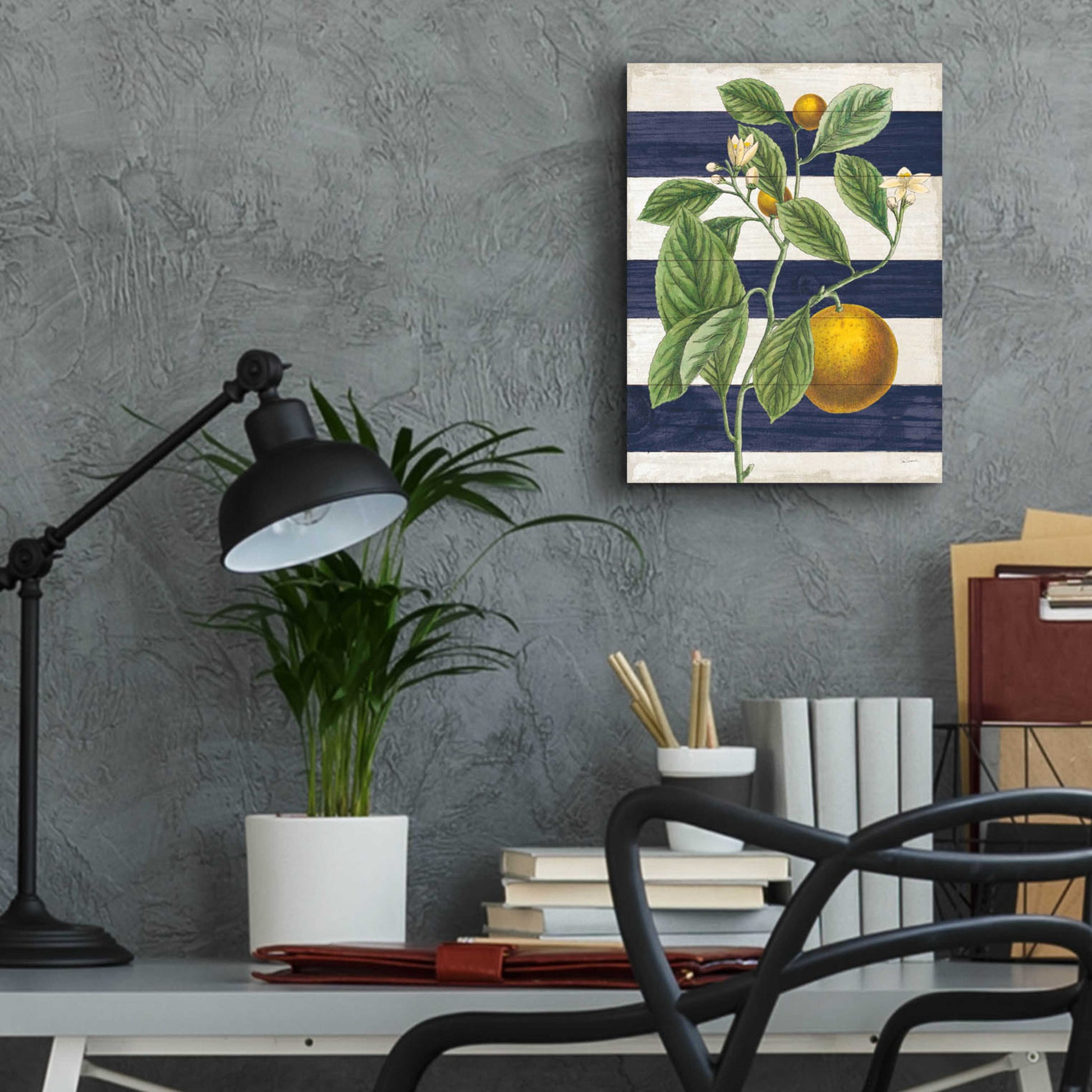 Epic Art 'Classic Citrus VI Navy Shiplap NW' by Sue Schlabach, Acrylic Glass Wall Art,12x16