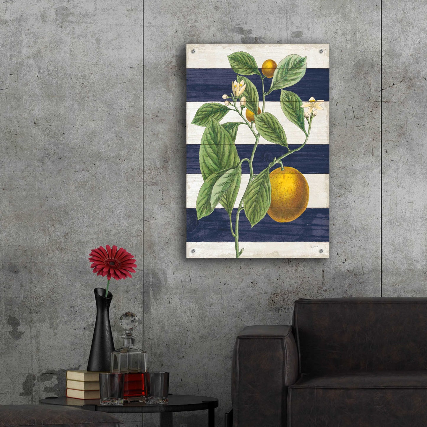 Epic Art 'Classic Citrus VI Navy Shiplap NW' by Sue Schlabach, Acrylic Glass Wall Art,24x36