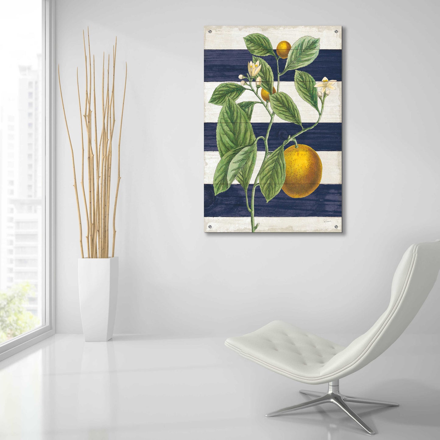 Epic Art 'Classic Citrus VI Navy Shiplap NW' by Sue Schlabach, Acrylic Glass Wall Art,24x36