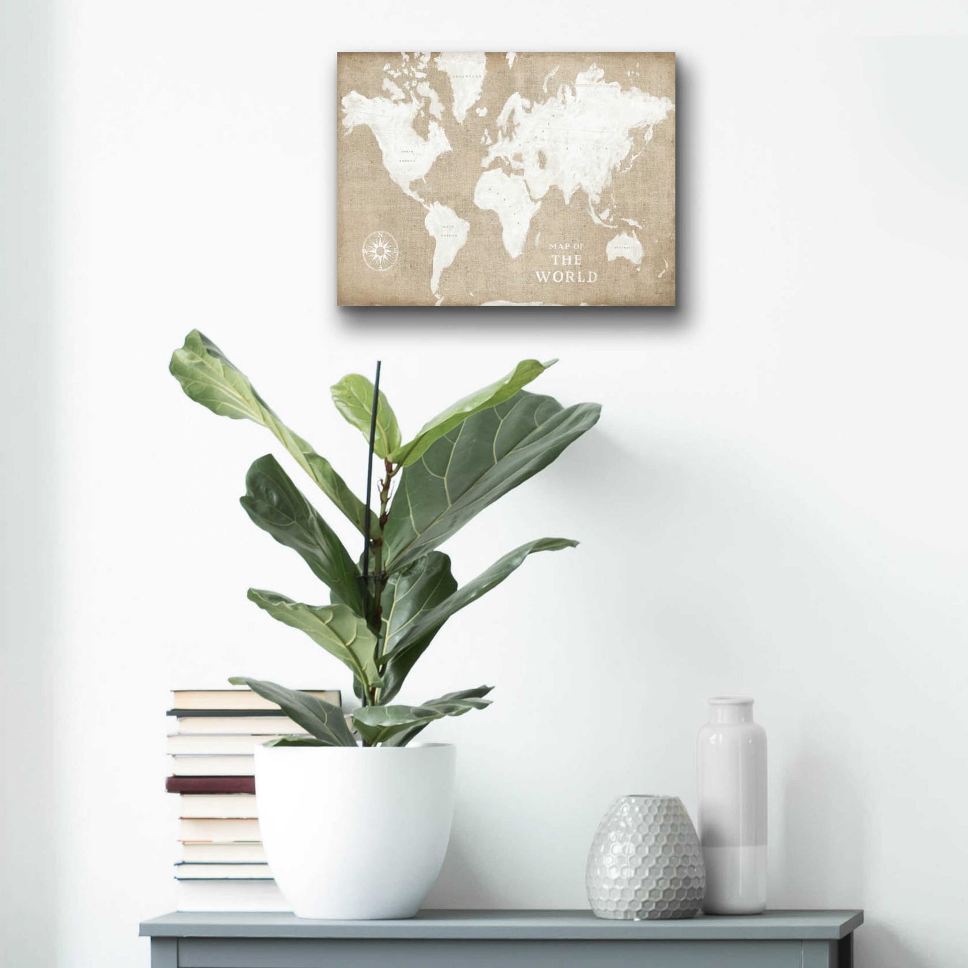 Epic Art 'Burlap World Map I' by Sue Schlabach, Acrylic Glass Wall Art,16x12