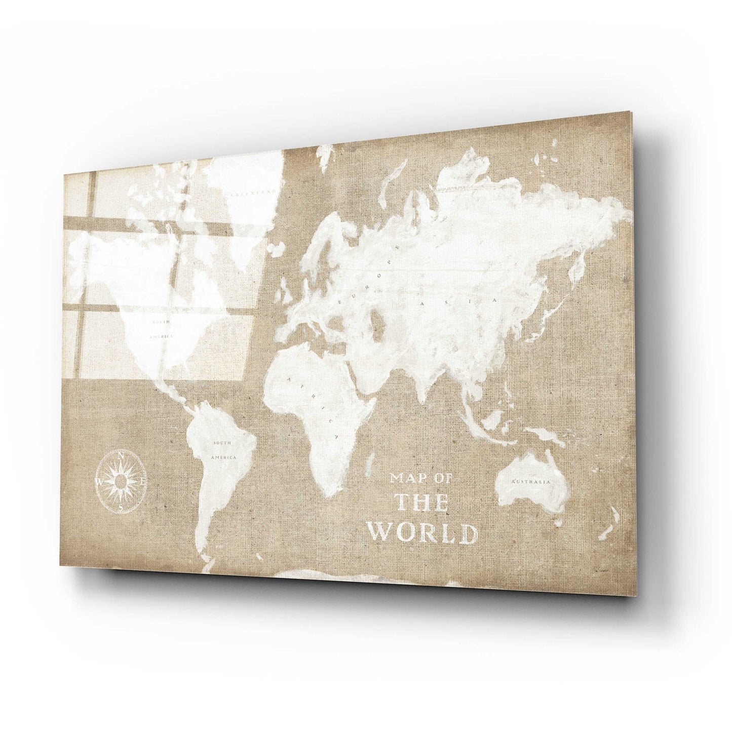 Epic Art 'Burlap World Map I' by Sue Schlabach, Acrylic Glass Wall Art,24x16