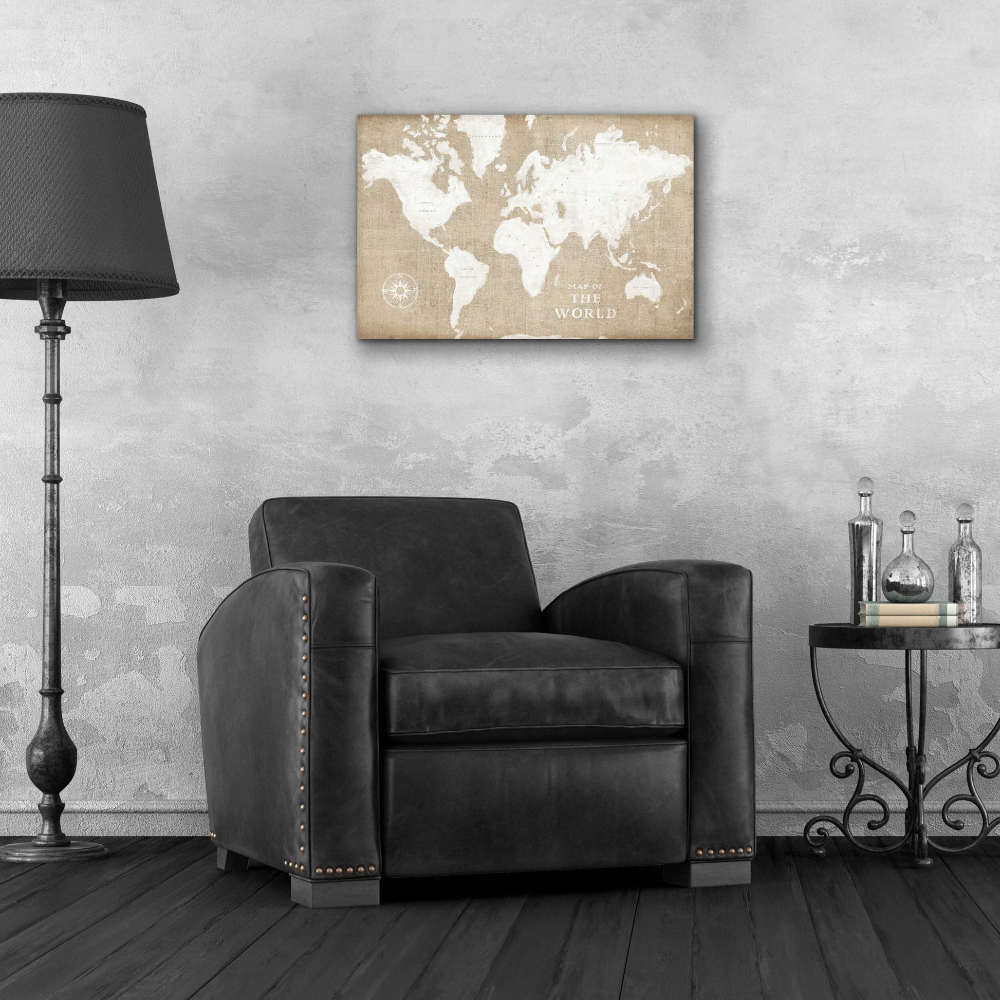 Epic Art 'Burlap World Map I' by Sue Schlabach, Acrylic Glass Wall Art,24x16