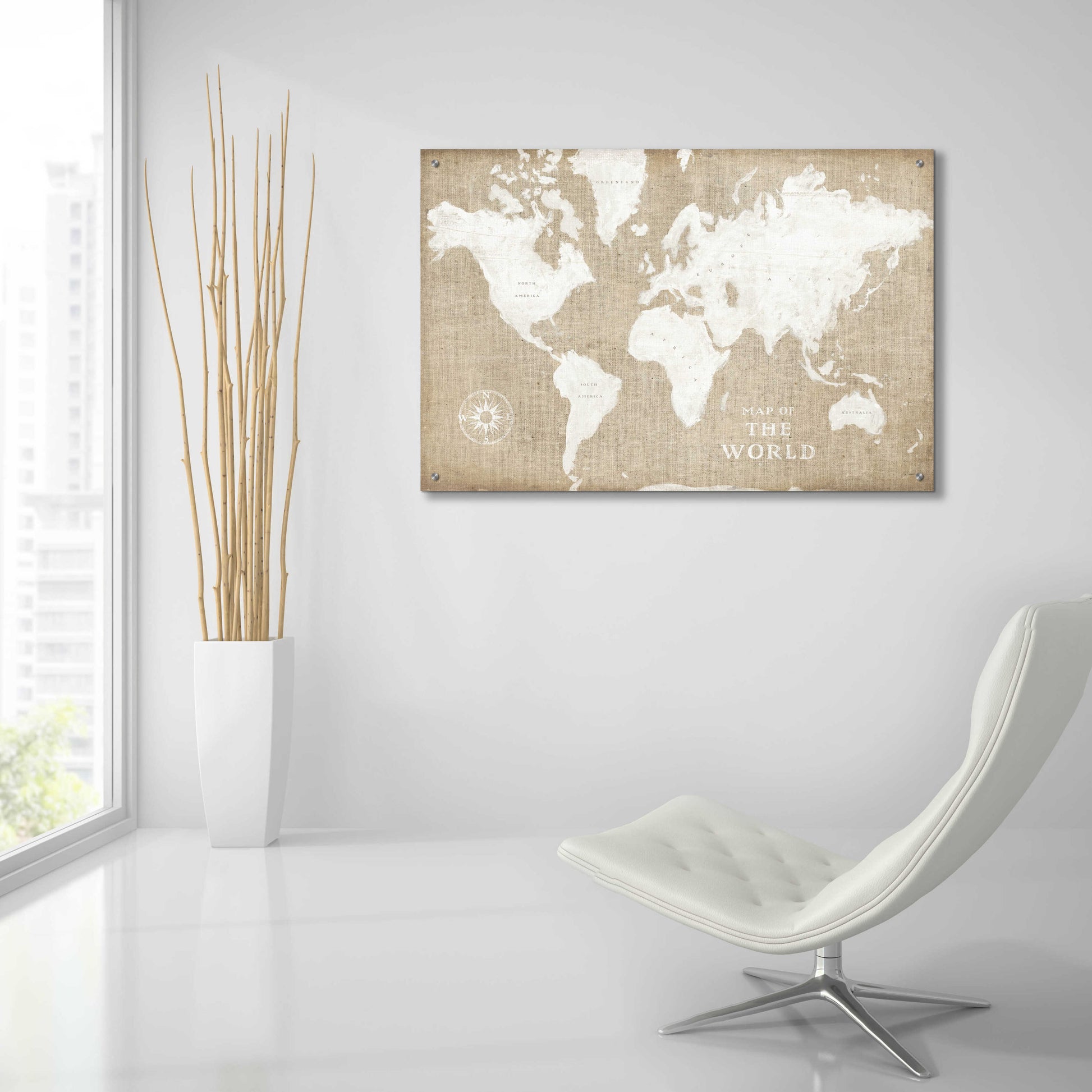 Epic Art 'Burlap World Map I' by Sue Schlabach, Acrylic Glass Wall Art,36x24