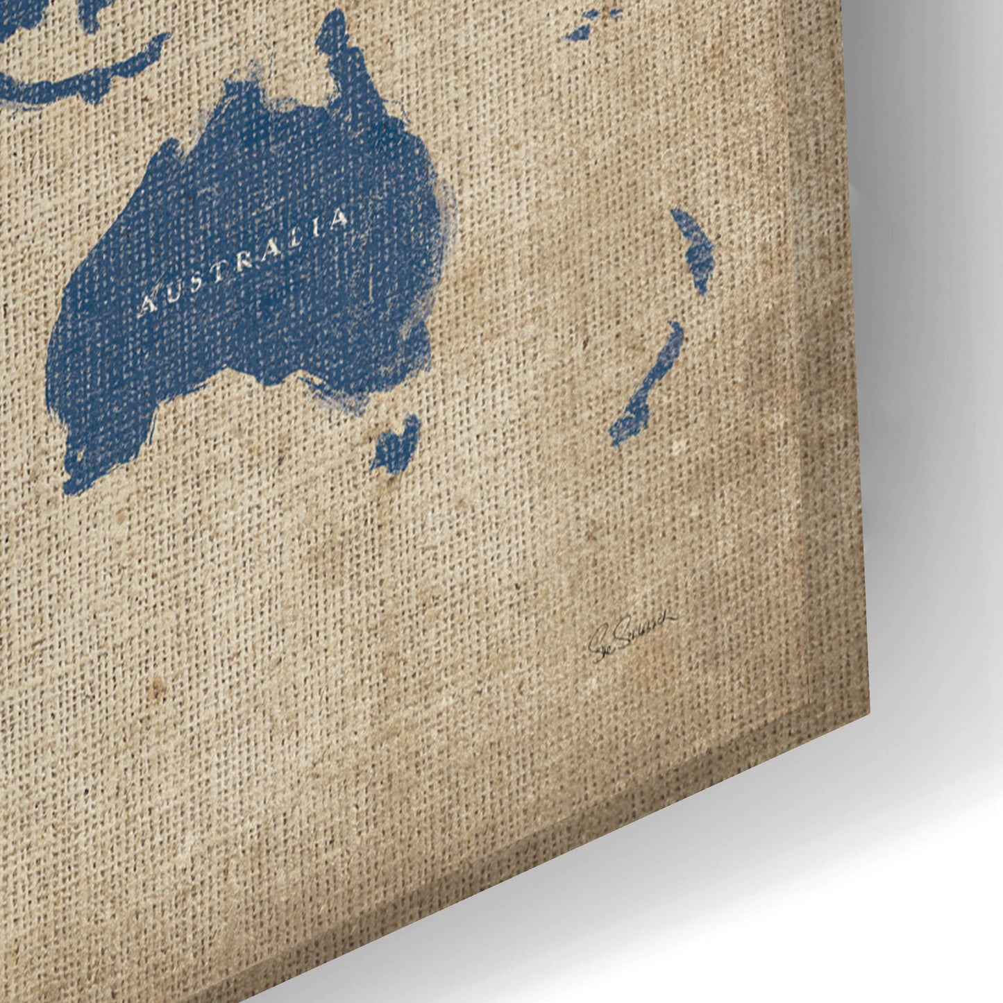 Epic Art 'Burlap World Map I Navy' by Sue Schlabach, Acrylic Glass Wall Art,24x16