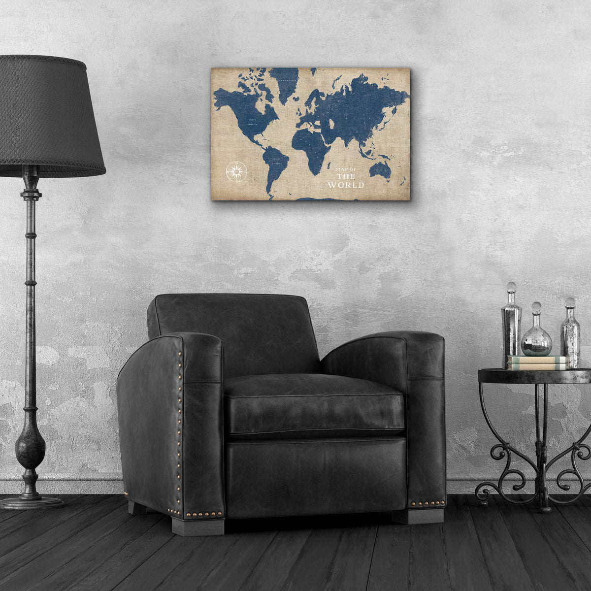 Epic Art 'Burlap World Map I Navy' by Sue Schlabach, Acrylic Glass Wall Art,24x16