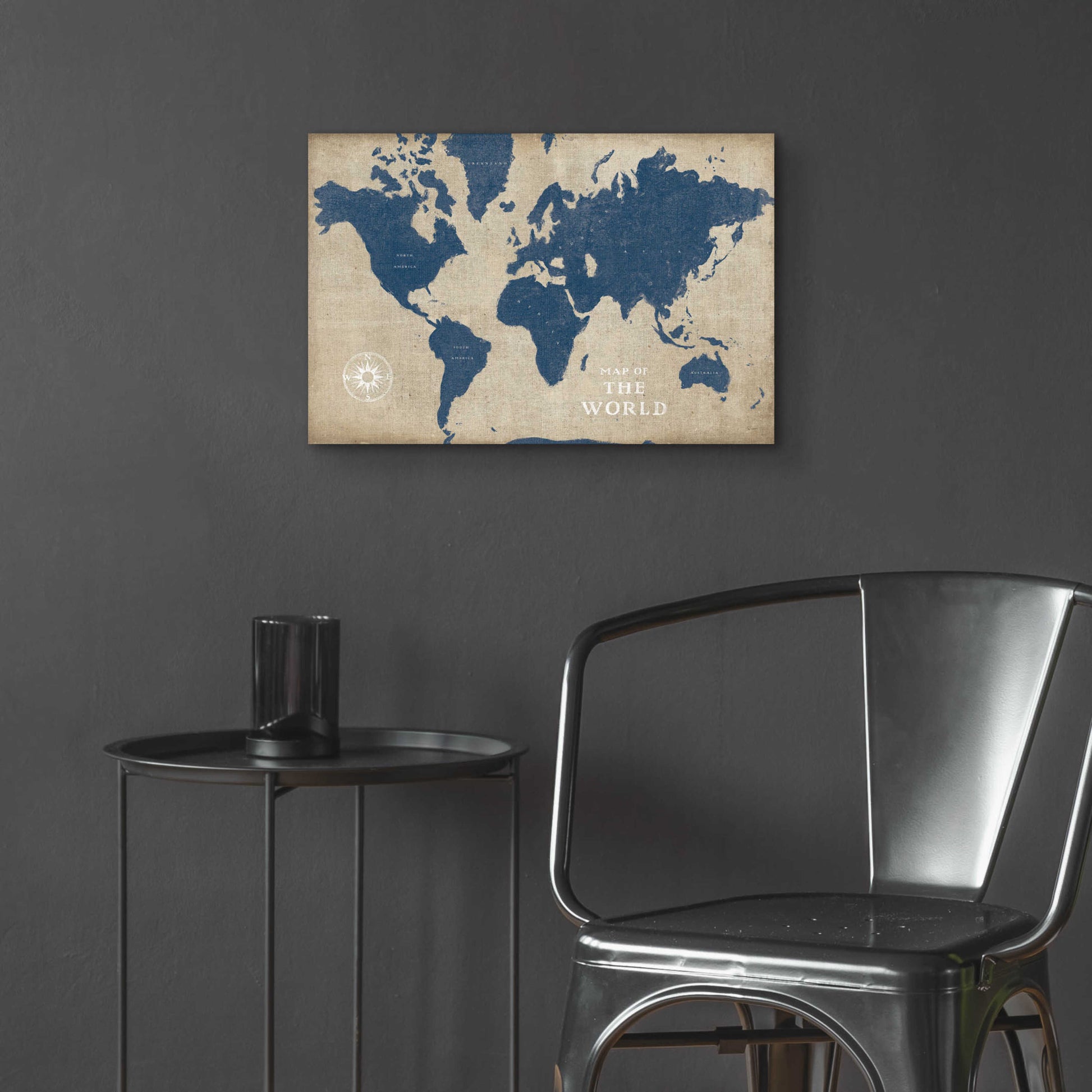 Epic Art 'Burlap World Map I Navy' by Sue Schlabach, Acrylic Glass Wall Art,24x16