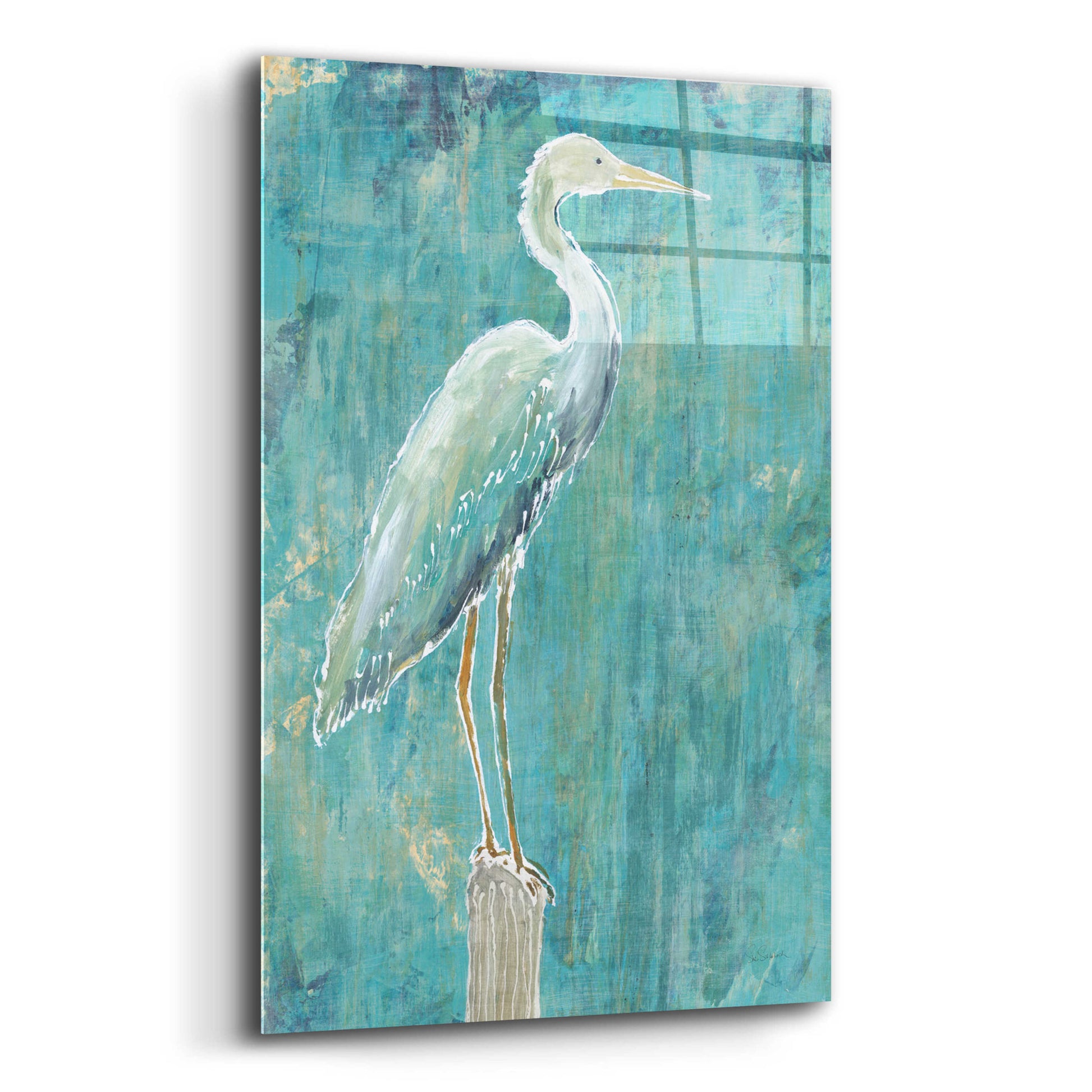 Epic Art 'Coastal Egret I Dark' by Sue Schlabach, Acrylic Glass Wall Art,12x16