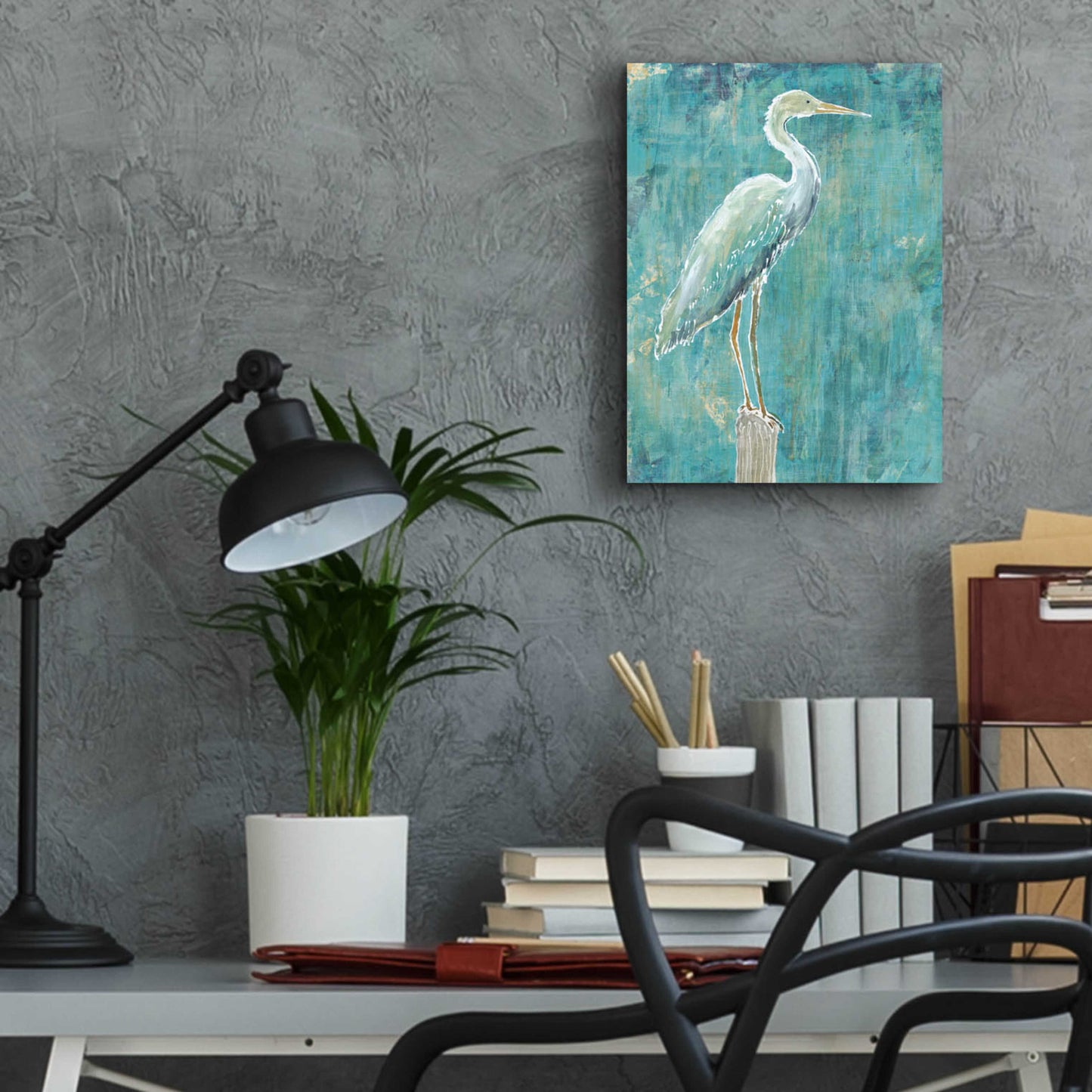 Epic Art 'Coastal Egret I Dark' by Sue Schlabach, Acrylic Glass Wall Art,12x16