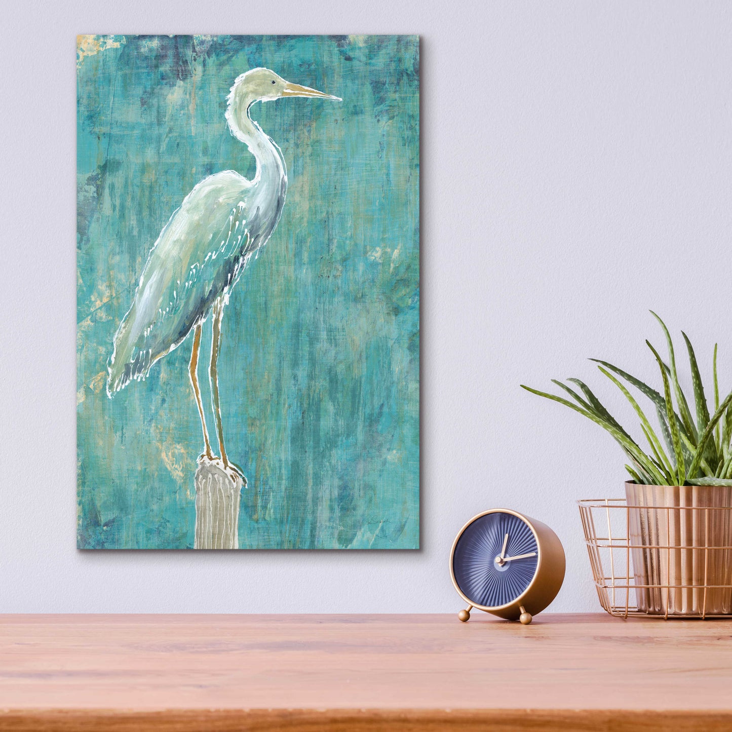 Epic Art 'Coastal Egret I Dark' by Sue Schlabach, Acrylic Glass Wall Art,12x16