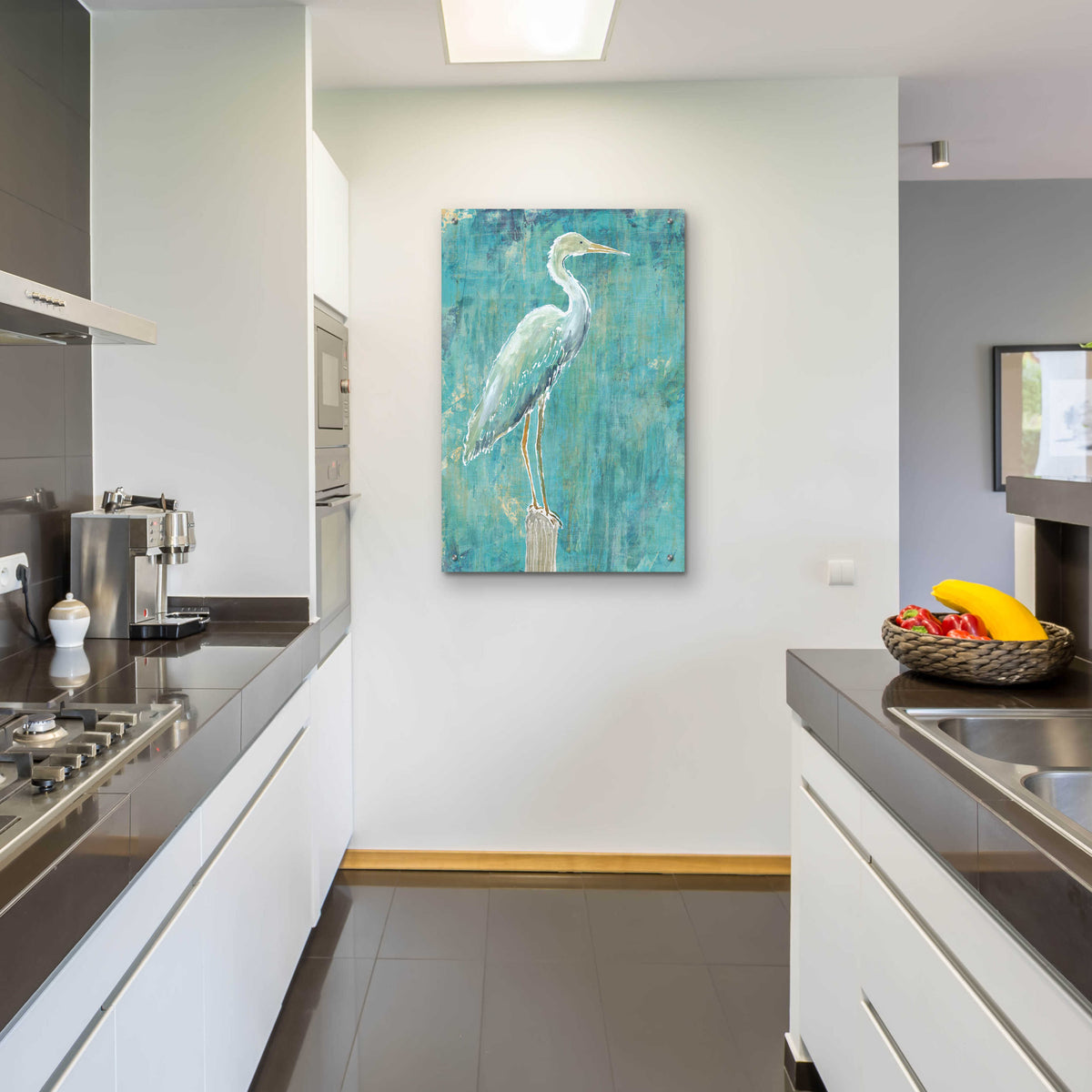 Epic Art 'Coastal Egret I Dark' by Sue Schlabach, Acrylic Glass Wall Art,24x36