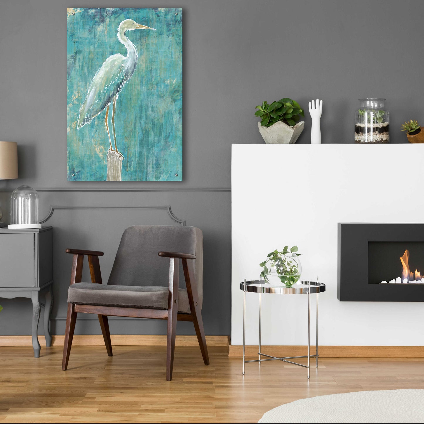 Epic Art 'Coastal Egret I Dark' by Sue Schlabach, Acrylic Glass Wall Art,24x36