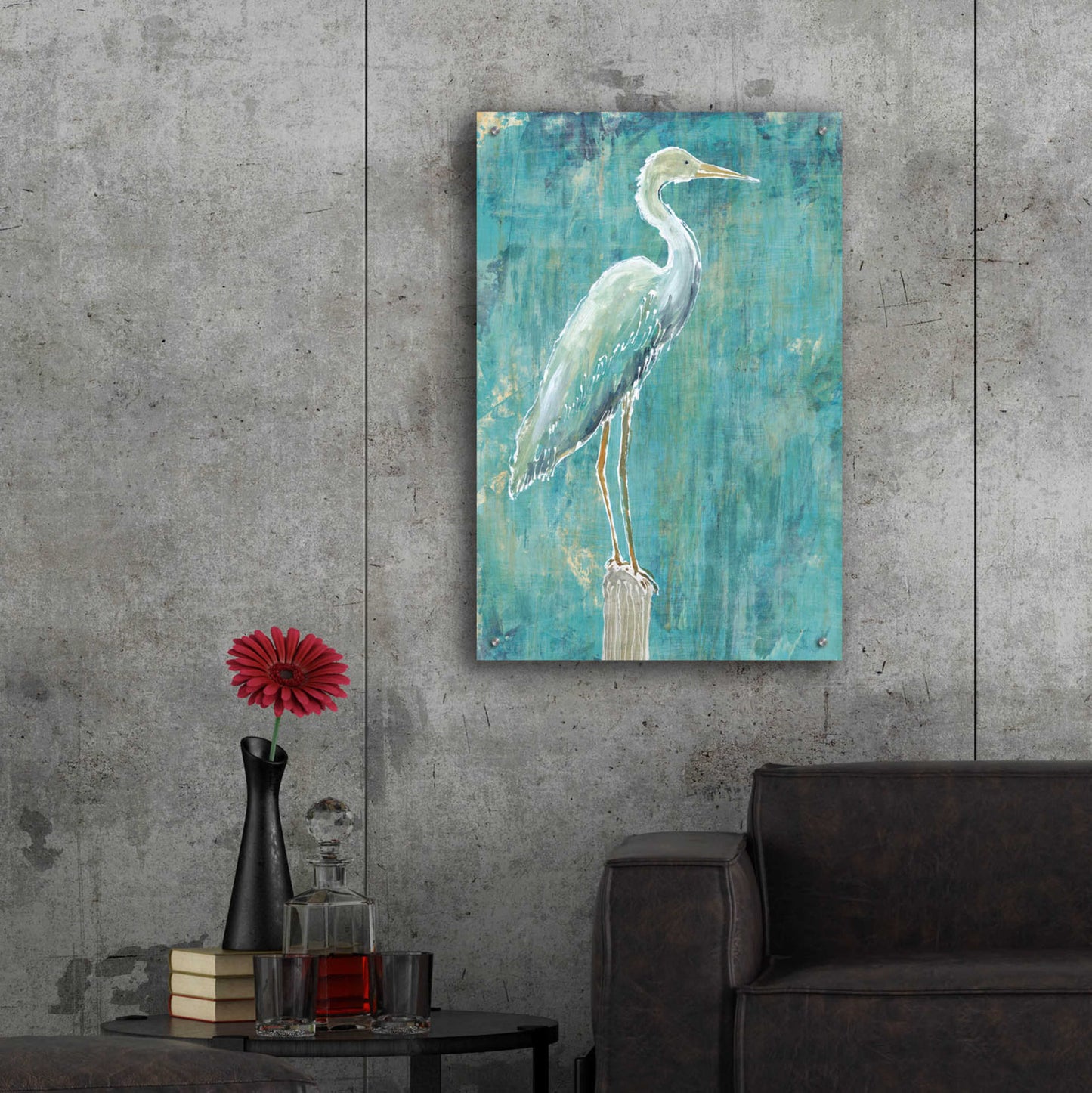 Epic Art 'Coastal Egret I Dark' by Sue Schlabach, Acrylic Glass Wall Art,24x36