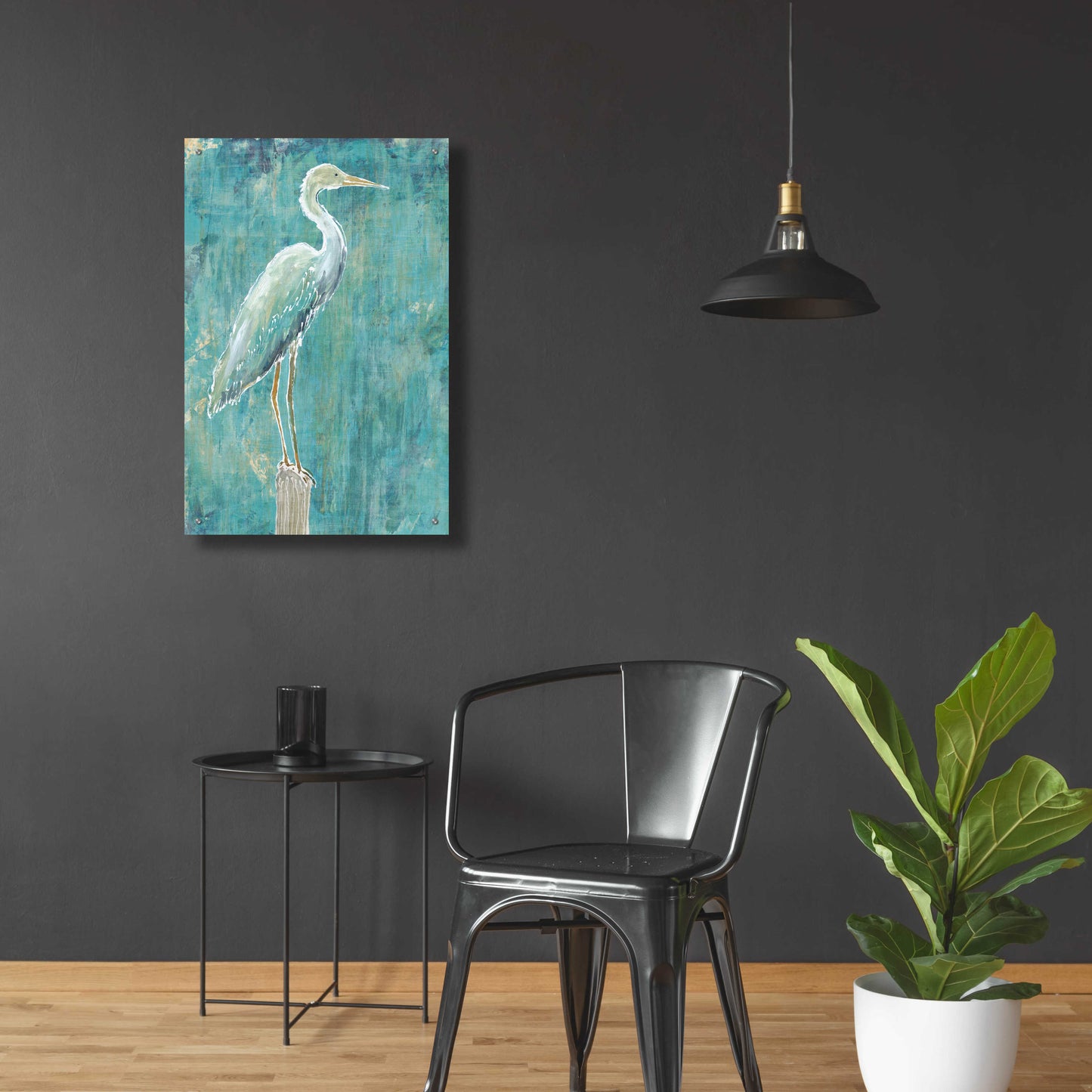 Epic Art 'Coastal Egret I Dark' by Sue Schlabach, Acrylic Glass Wall Art,24x36