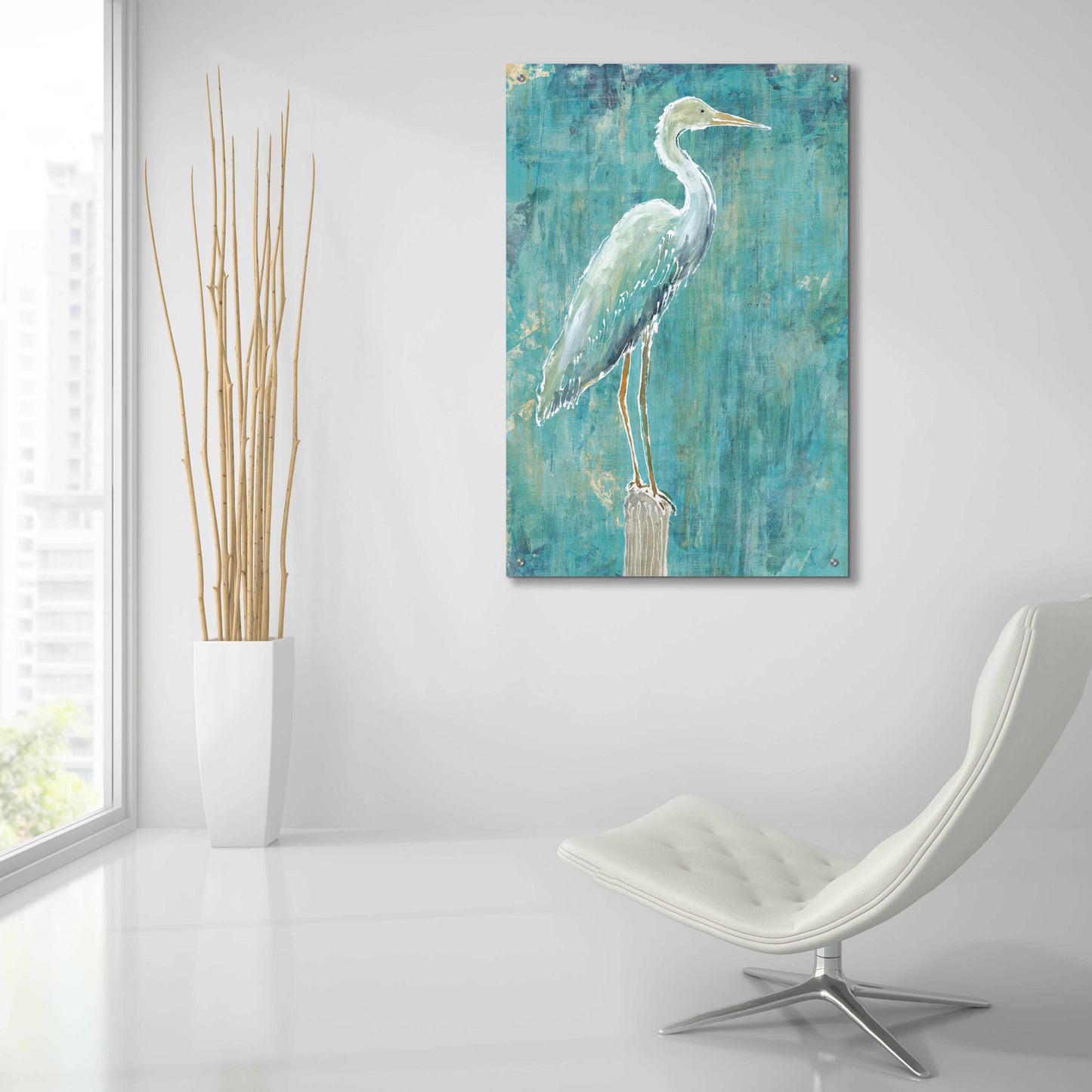 Epic Art 'Coastal Egret I Dark' by Sue Schlabach, Acrylic Glass Wall Art,24x36