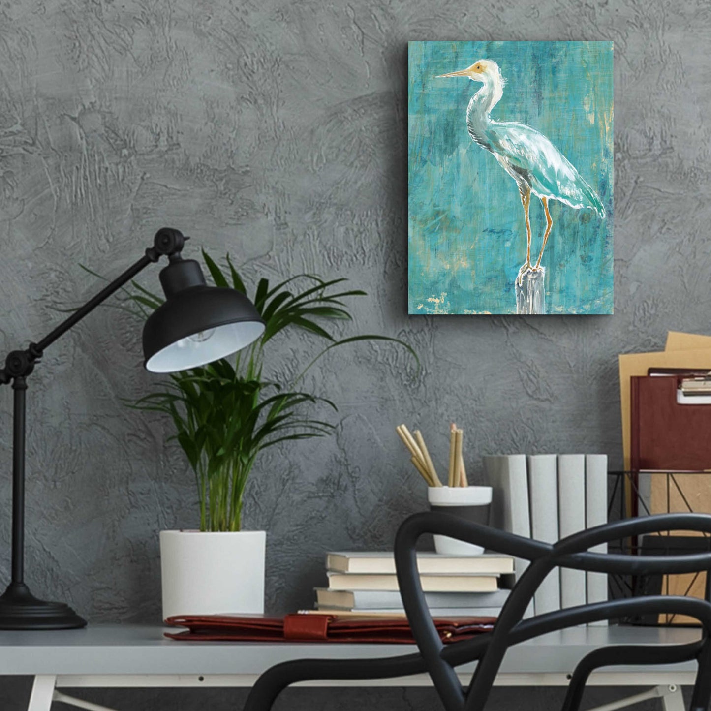 Epic Art 'Coastal Egret II Dark' by Sue Schlabach, Acrylic Glass Wall Art,12x16