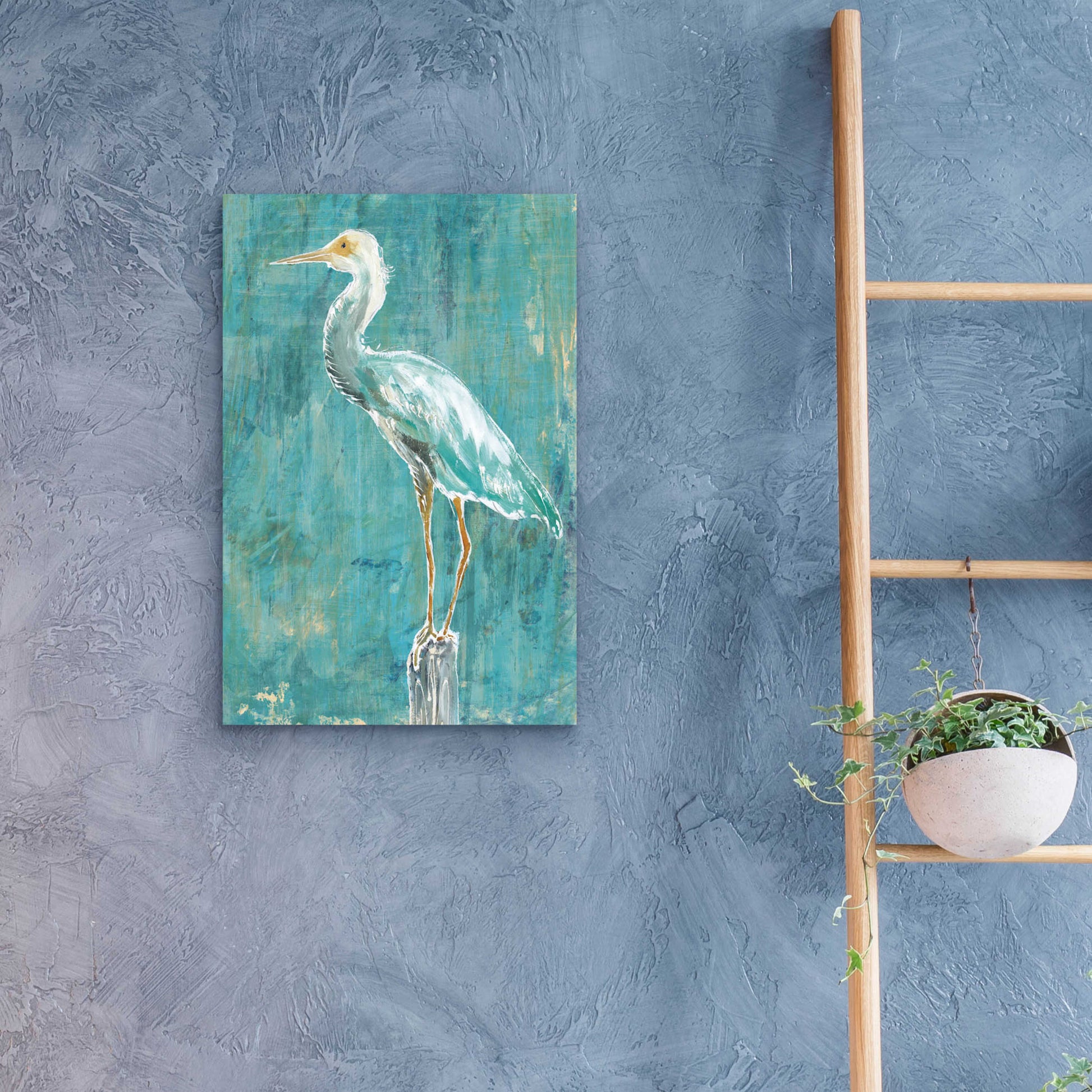 Epic Art 'Coastal Egret II Dark' by Sue Schlabach, Acrylic Glass Wall Art,16x24