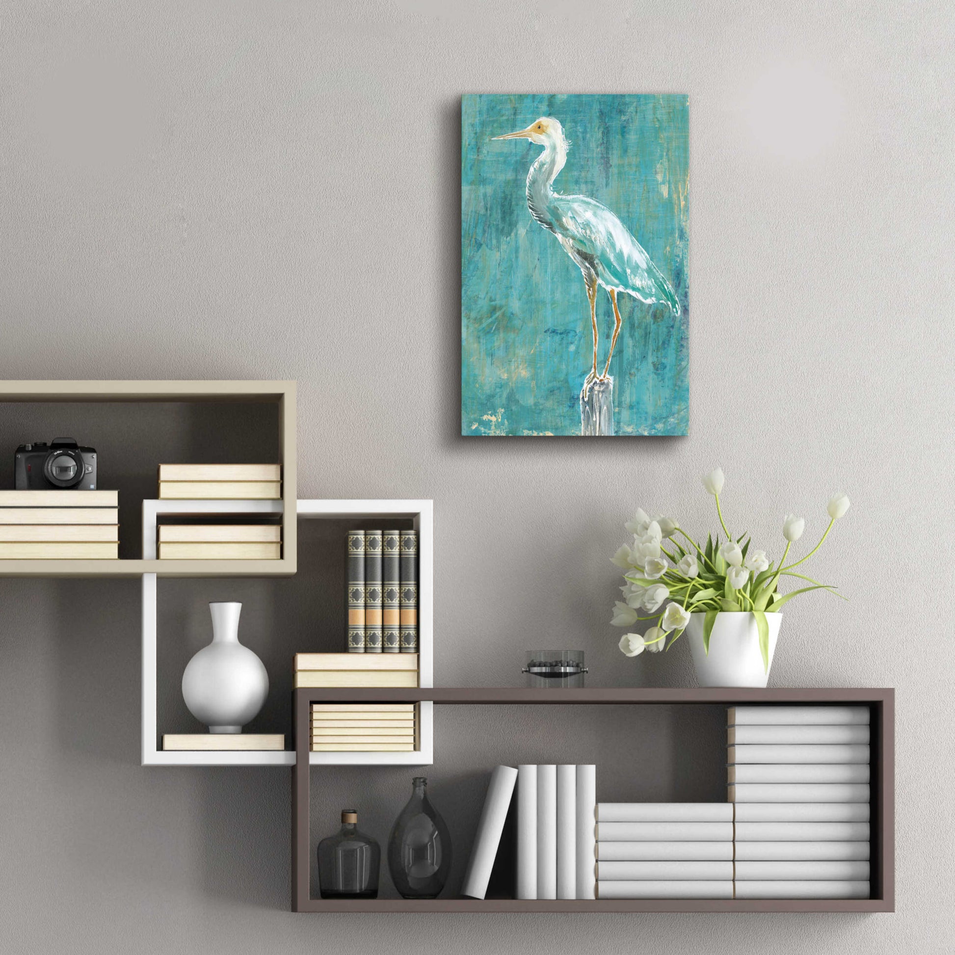 Epic Art 'Coastal Egret II Dark' by Sue Schlabach, Acrylic Glass Wall Art,16x24