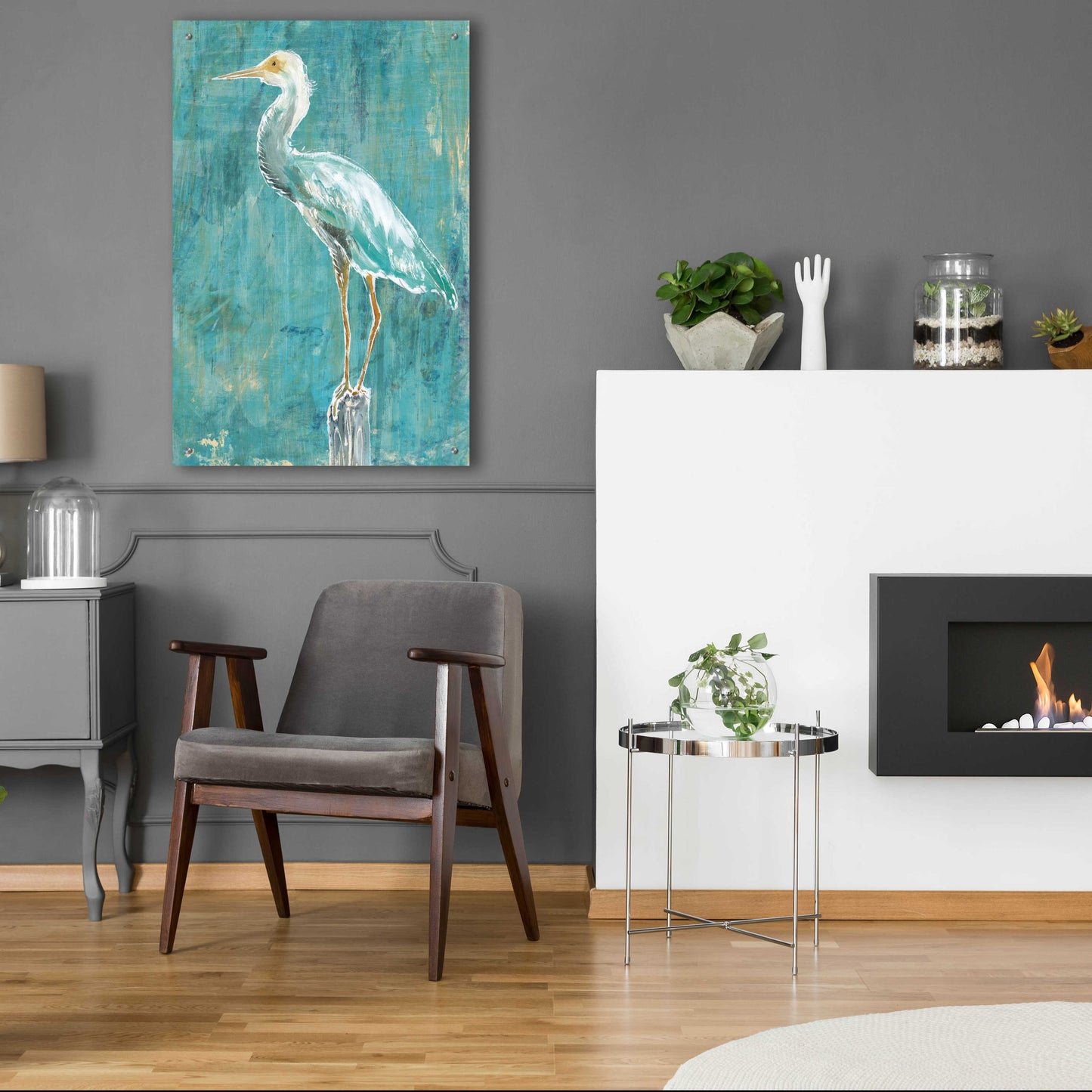 Epic Art 'Coastal Egret II Dark' by Sue Schlabach, Acrylic Glass Wall Art,24x36