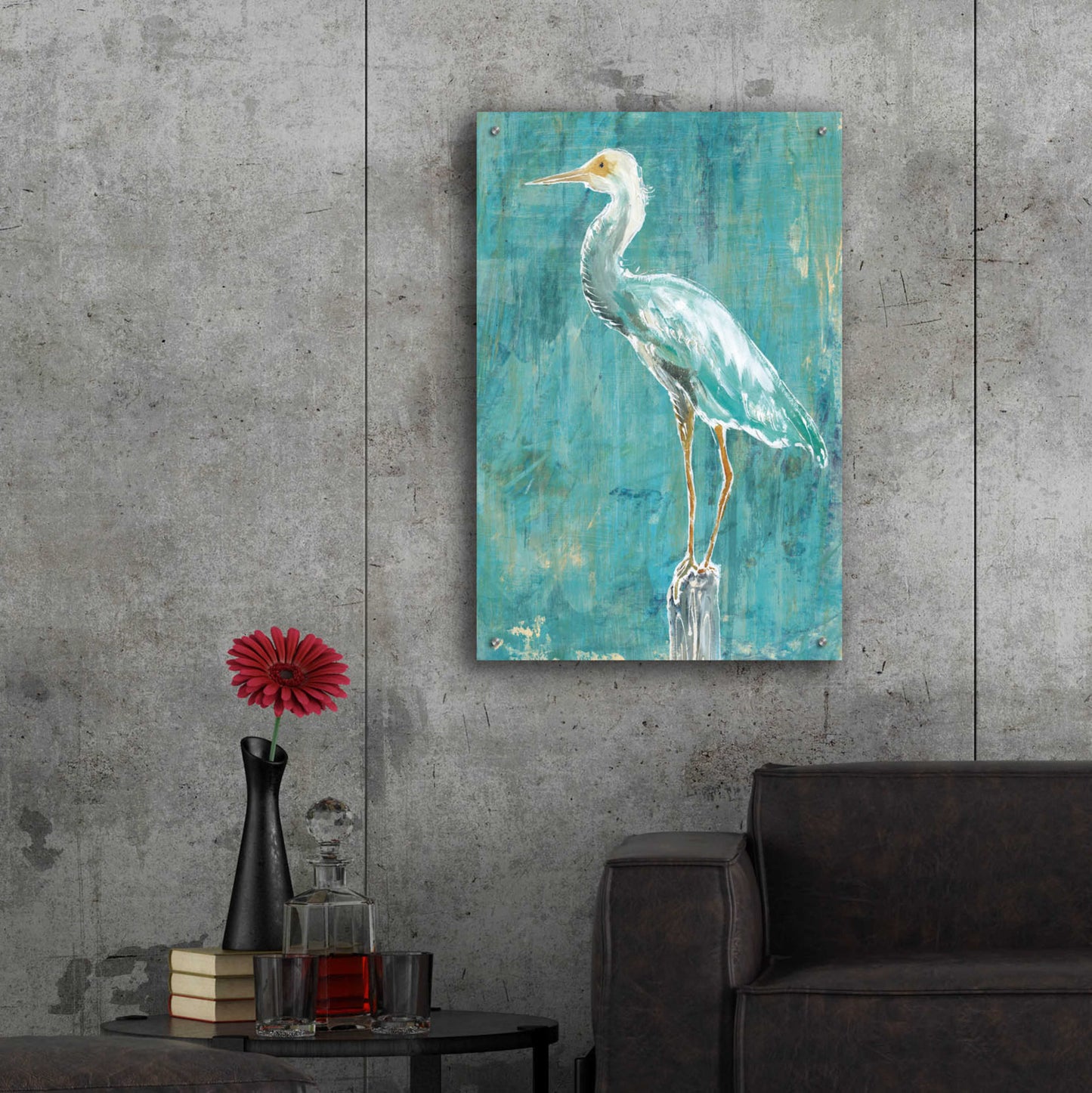 Epic Art 'Coastal Egret II Dark' by Sue Schlabach, Acrylic Glass Wall Art,24x36